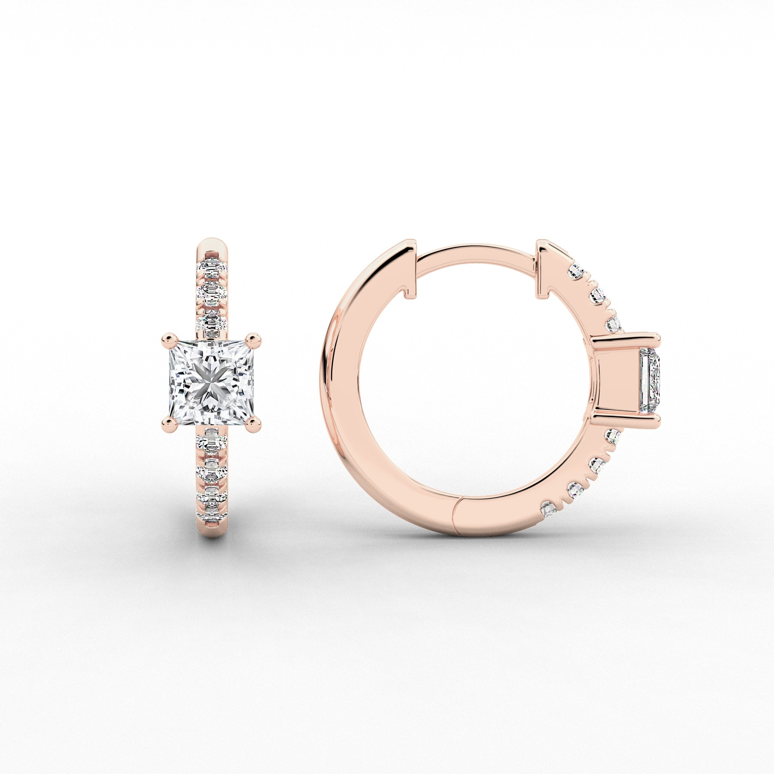  Princess  Cut Moissanite Diamond Engagement Hoop Earring In Rose Gold