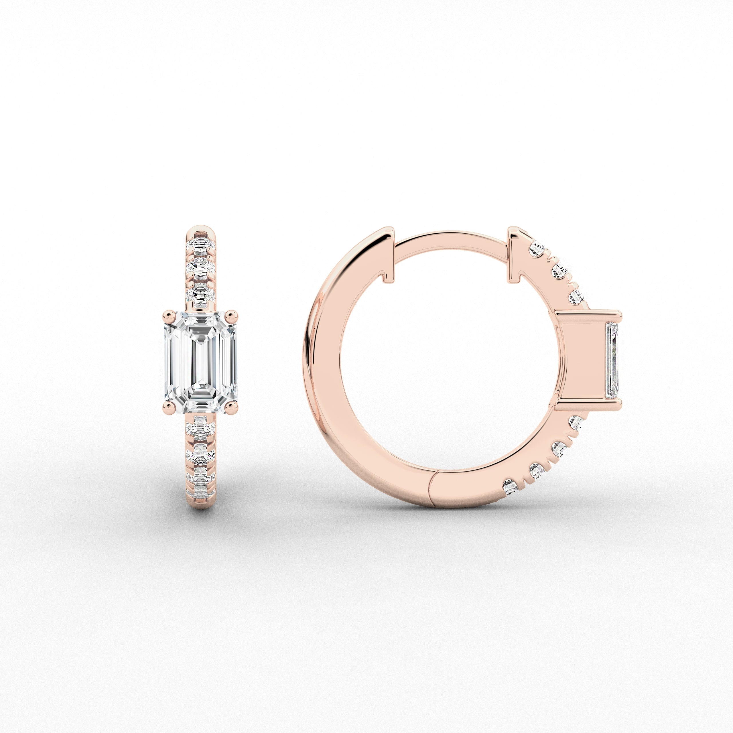  Rose Gold Emerald Cut Engagement Earring Hoop