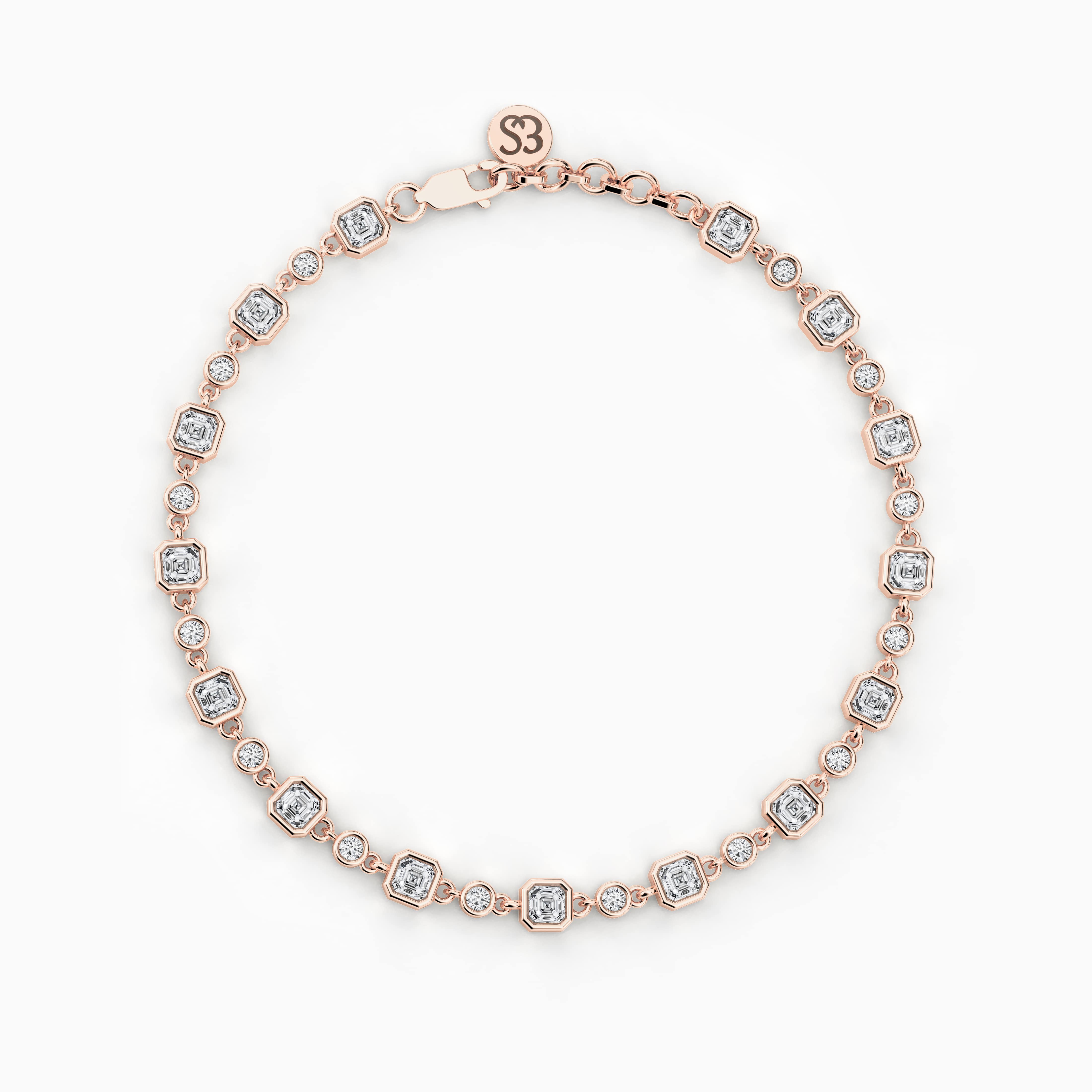 Rose Gold Moissanite Tennis Bracelet In Asscher And Round For Woman