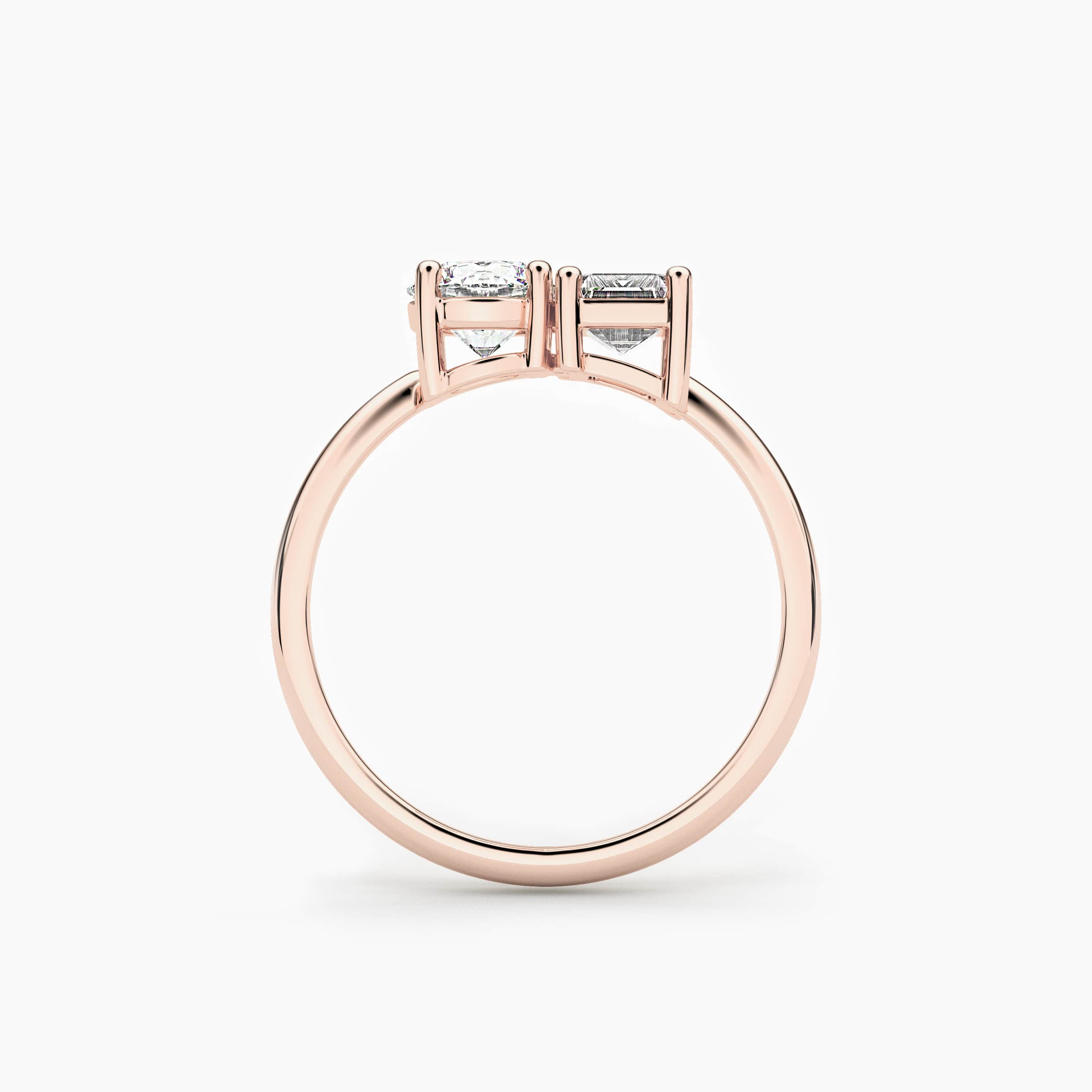 Emerald And Round Cut Toi Et Moi Engagement Ring In Rose Gold