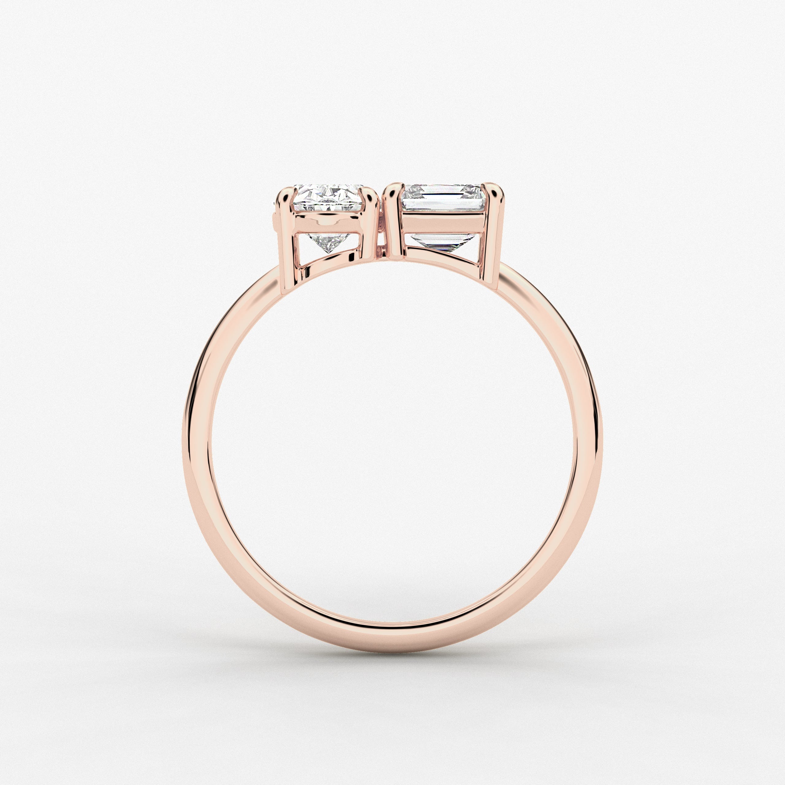 The Toi et Moi Asscher and Oval Engagement Ring In Rose Gold  