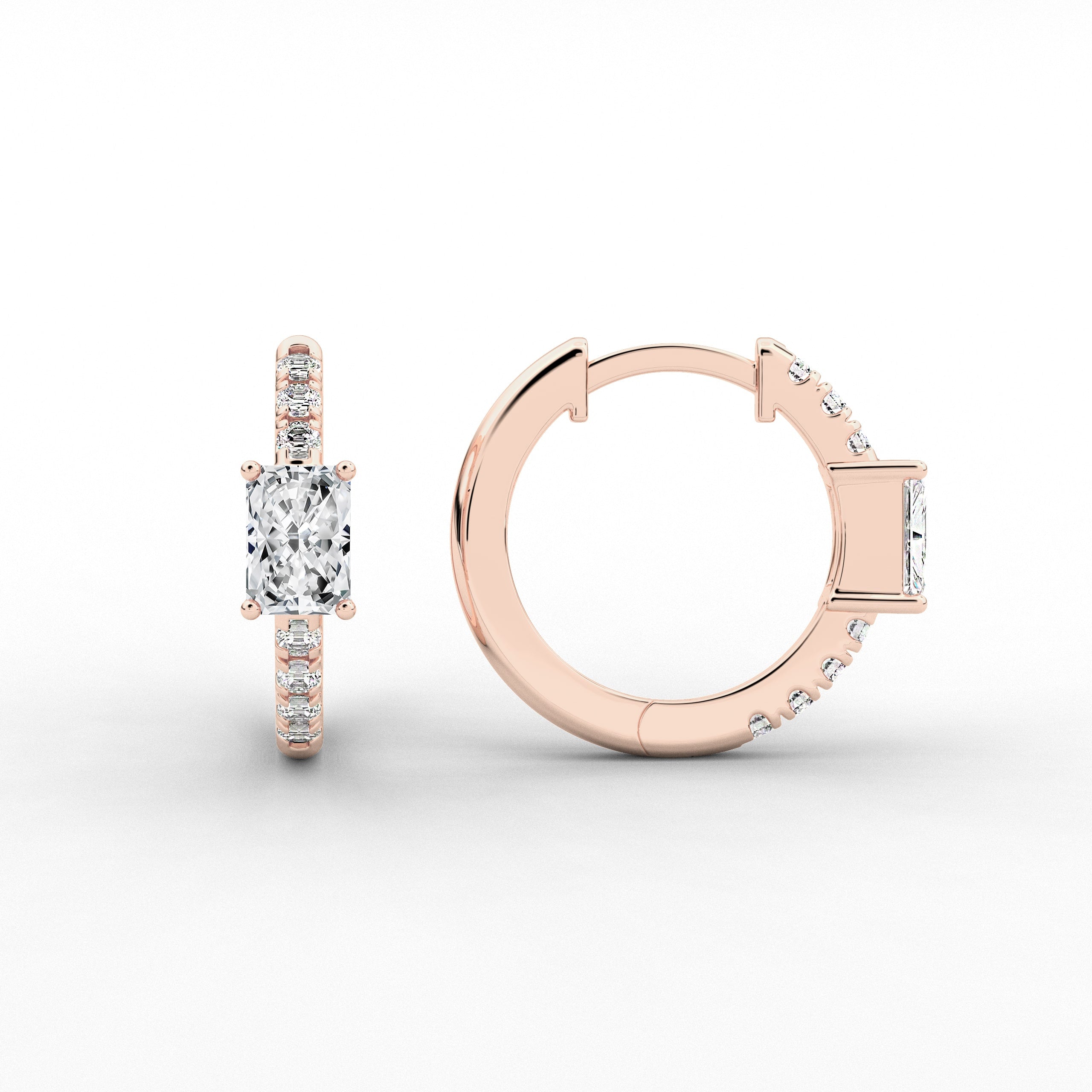  Radiant  Shape Moissanite Diamond Engagement Hoop Earring In Rose  Gold