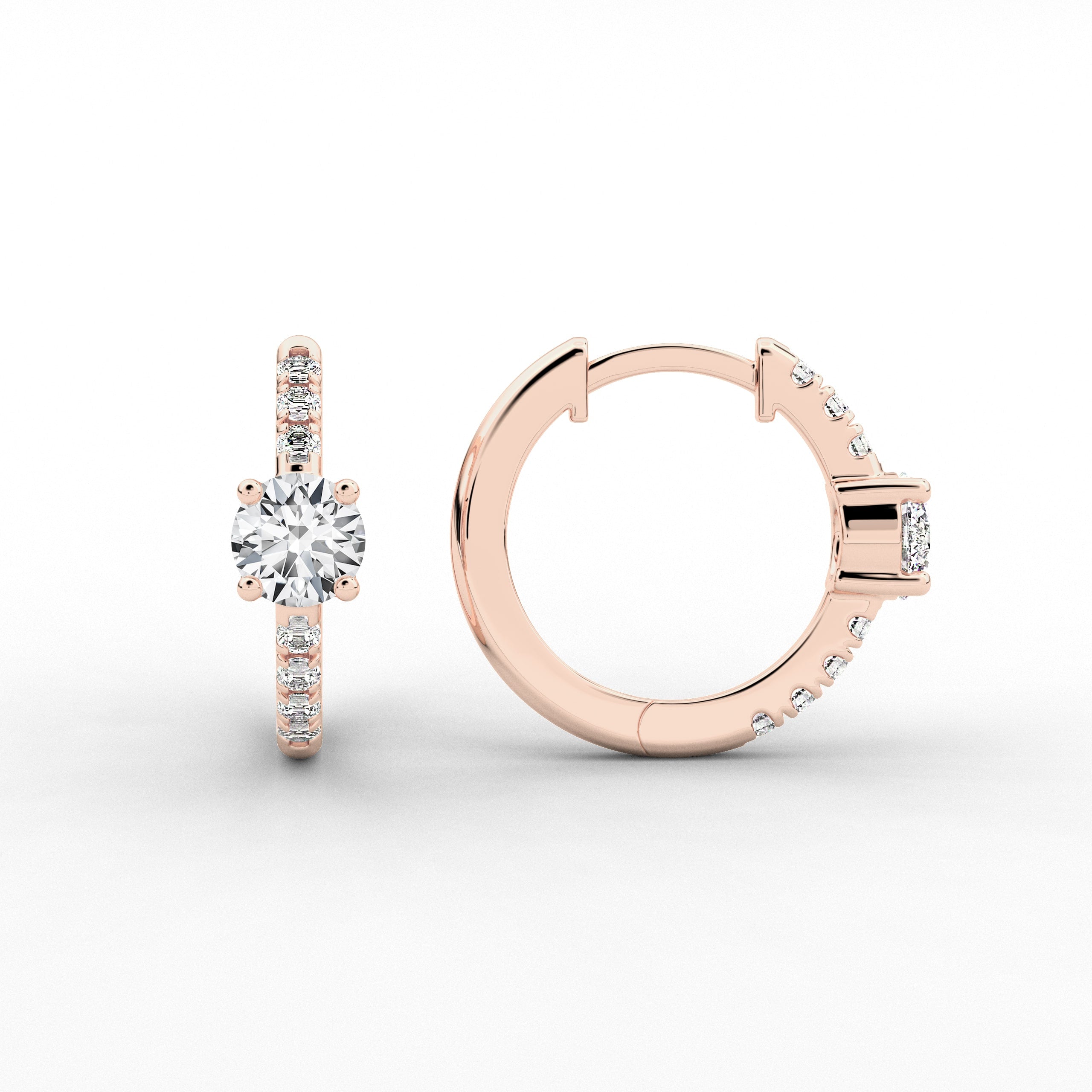  Rose  Gold Hoop Earring In Round Cut Diamond Engagement Gift