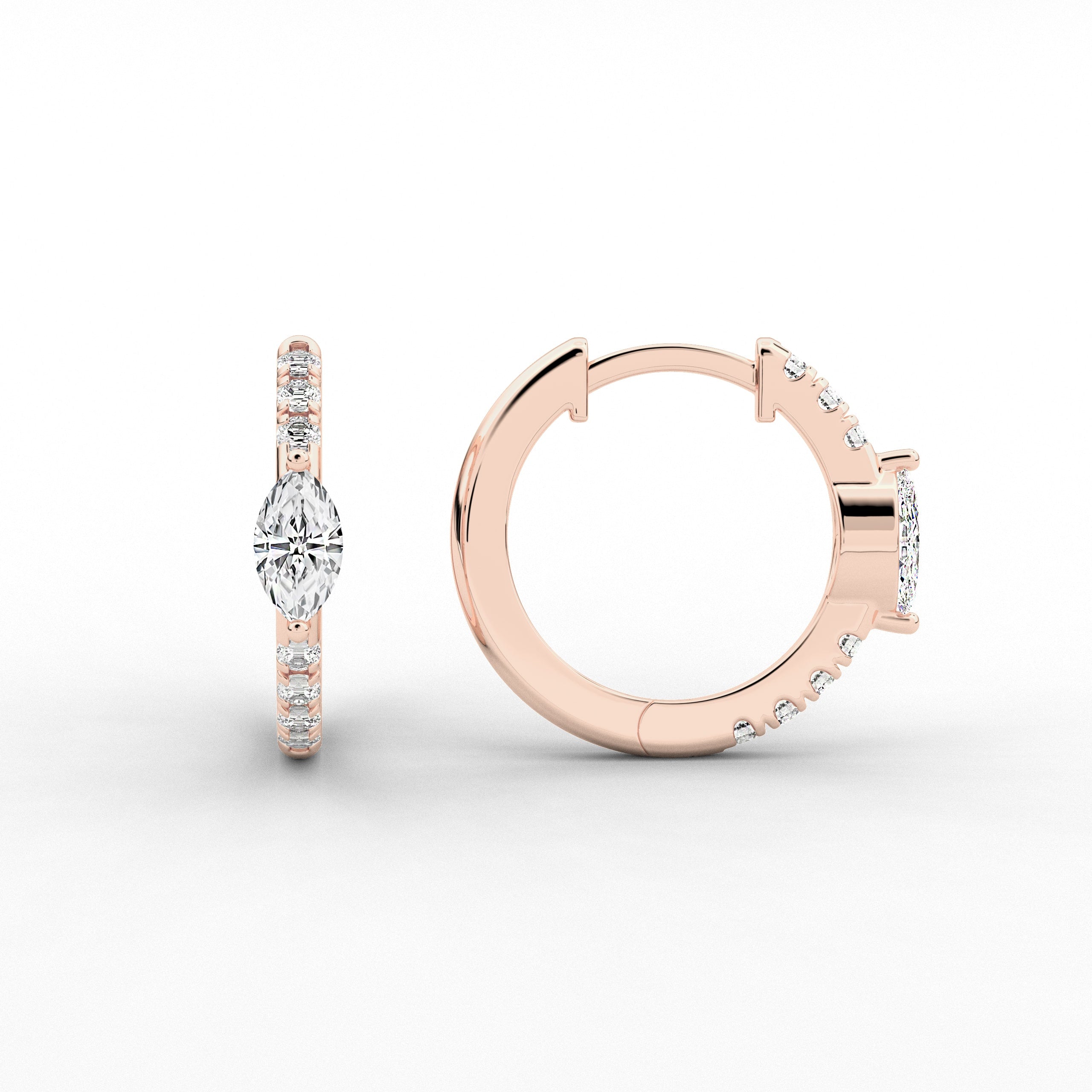 Marquise Cut Moissanite Diamond Engagement Hoop Earring In Rose Gold