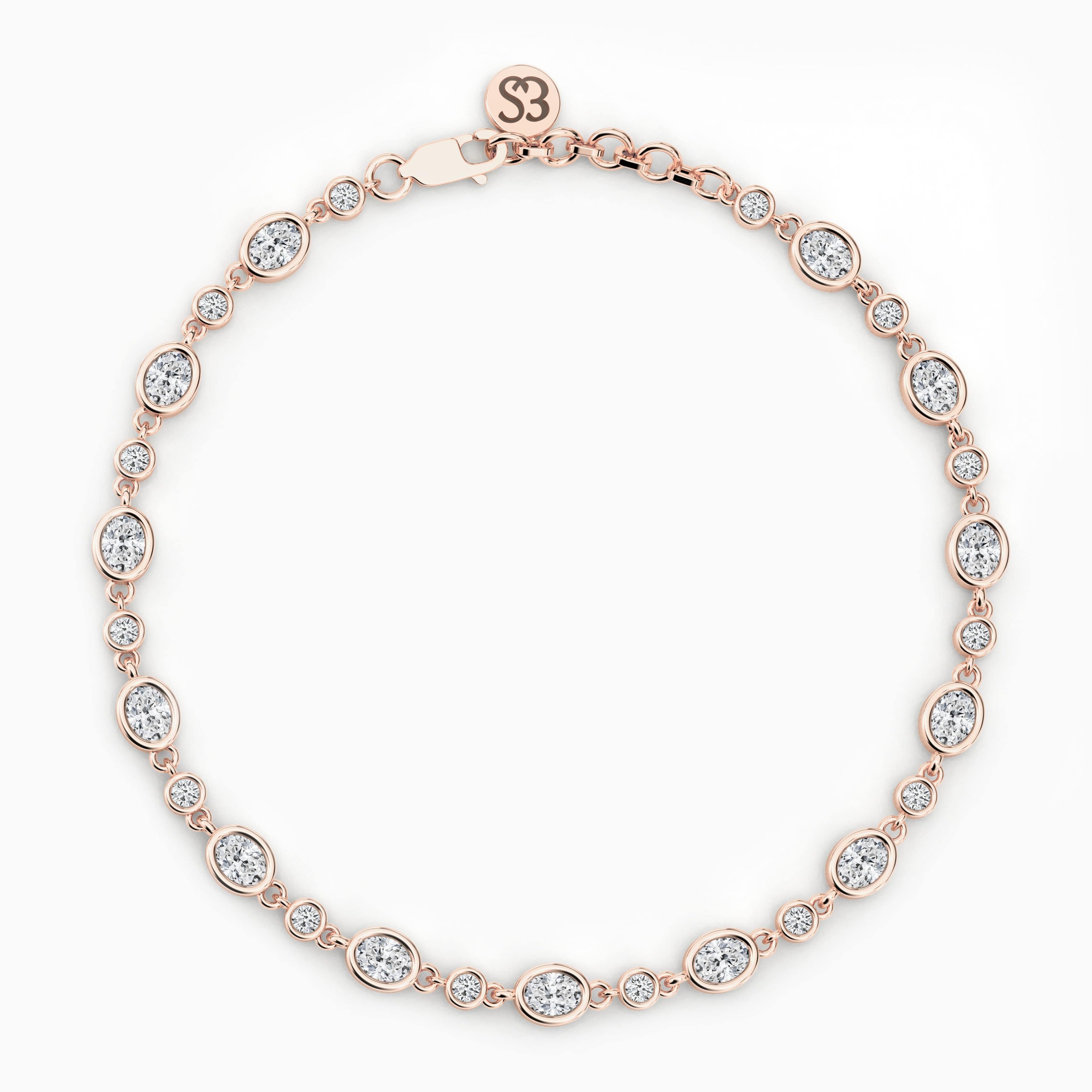Rose Gold Tennis Bracelet In Oval And Round Cut Moissanite Diamond Engagement For Woman