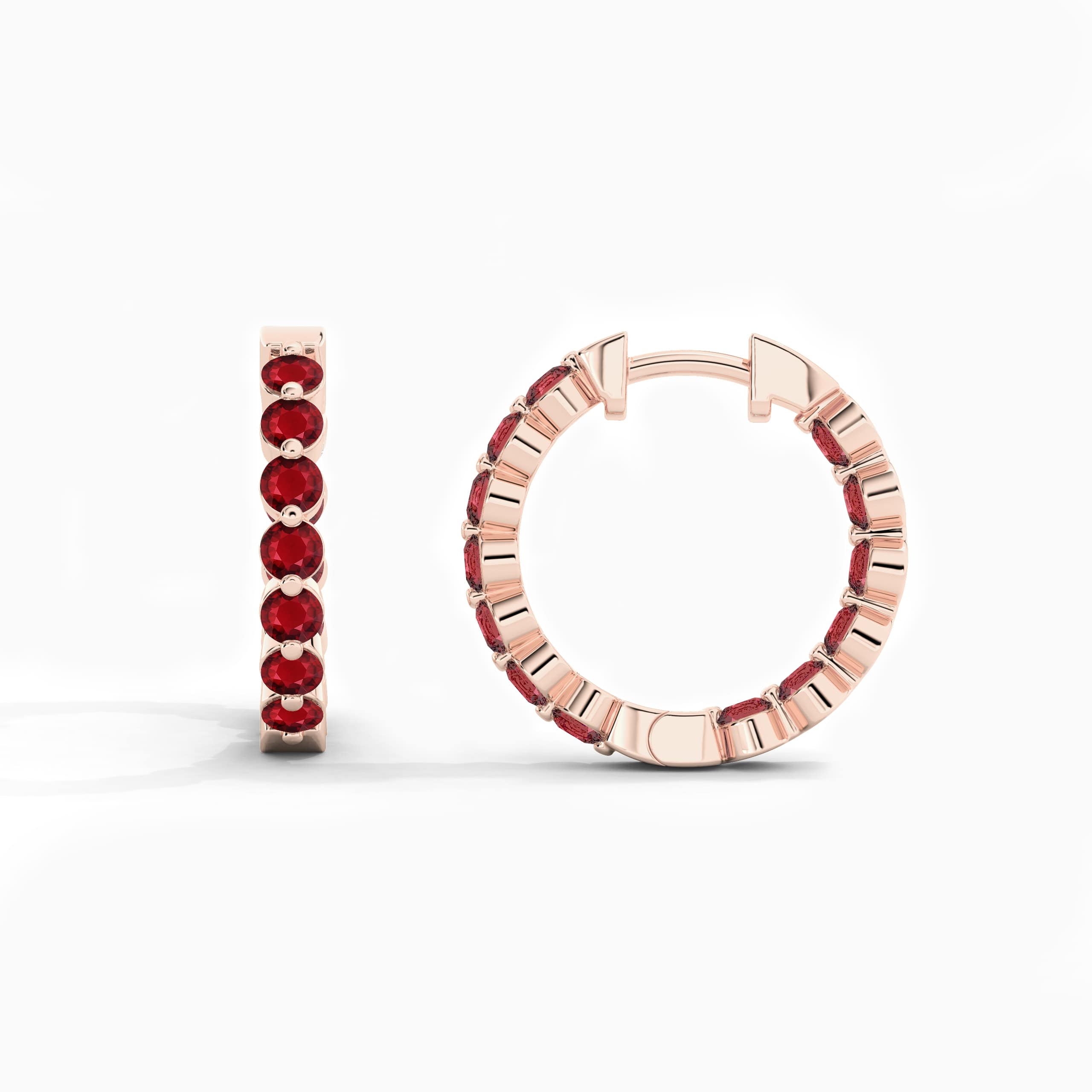 Round Cut Ruby Diamond Hoop Earring In Rose Gold For Woman 