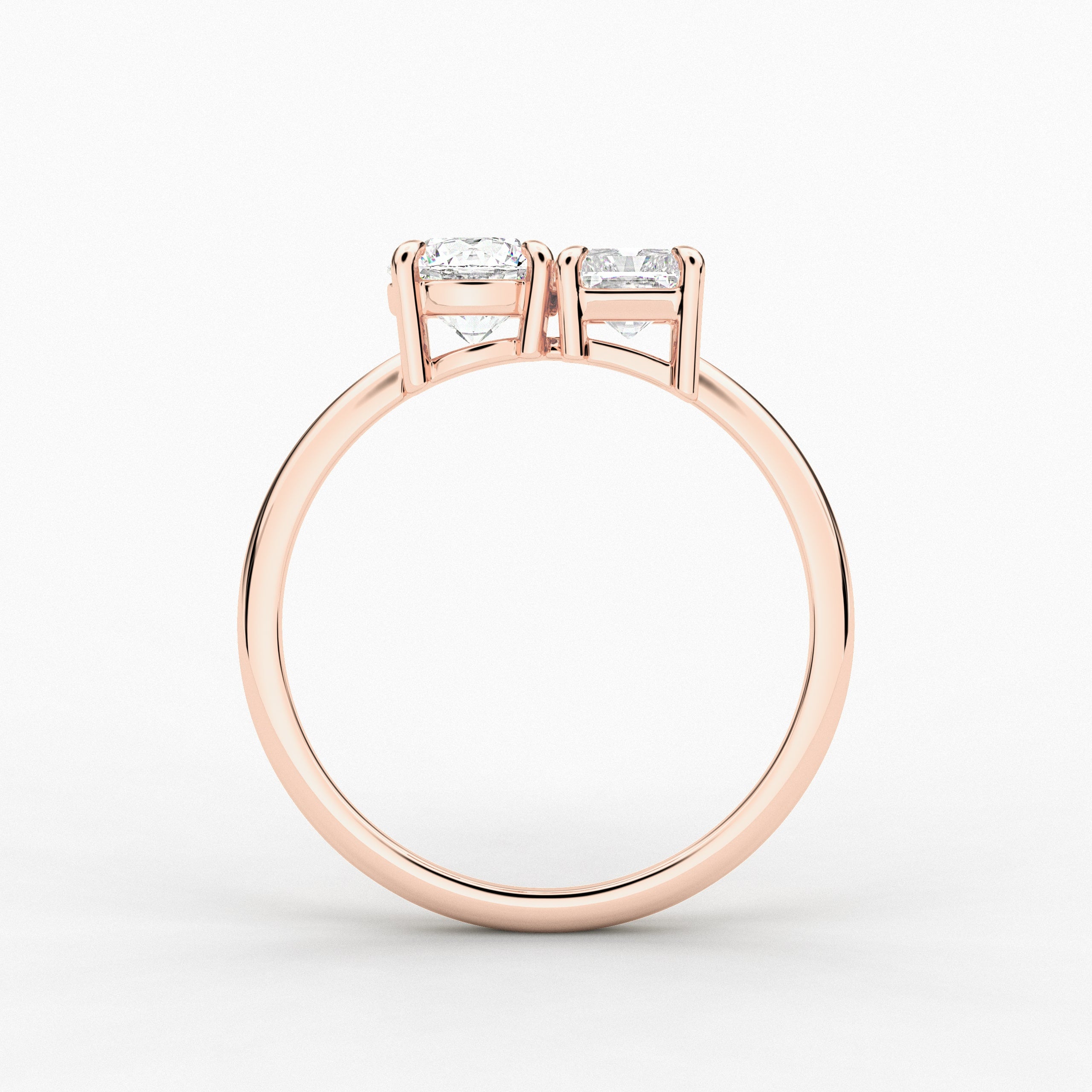Radiant And Round Cut Moissanite Engagement Ring In Toi Et  Moi Ring In Rose Gold