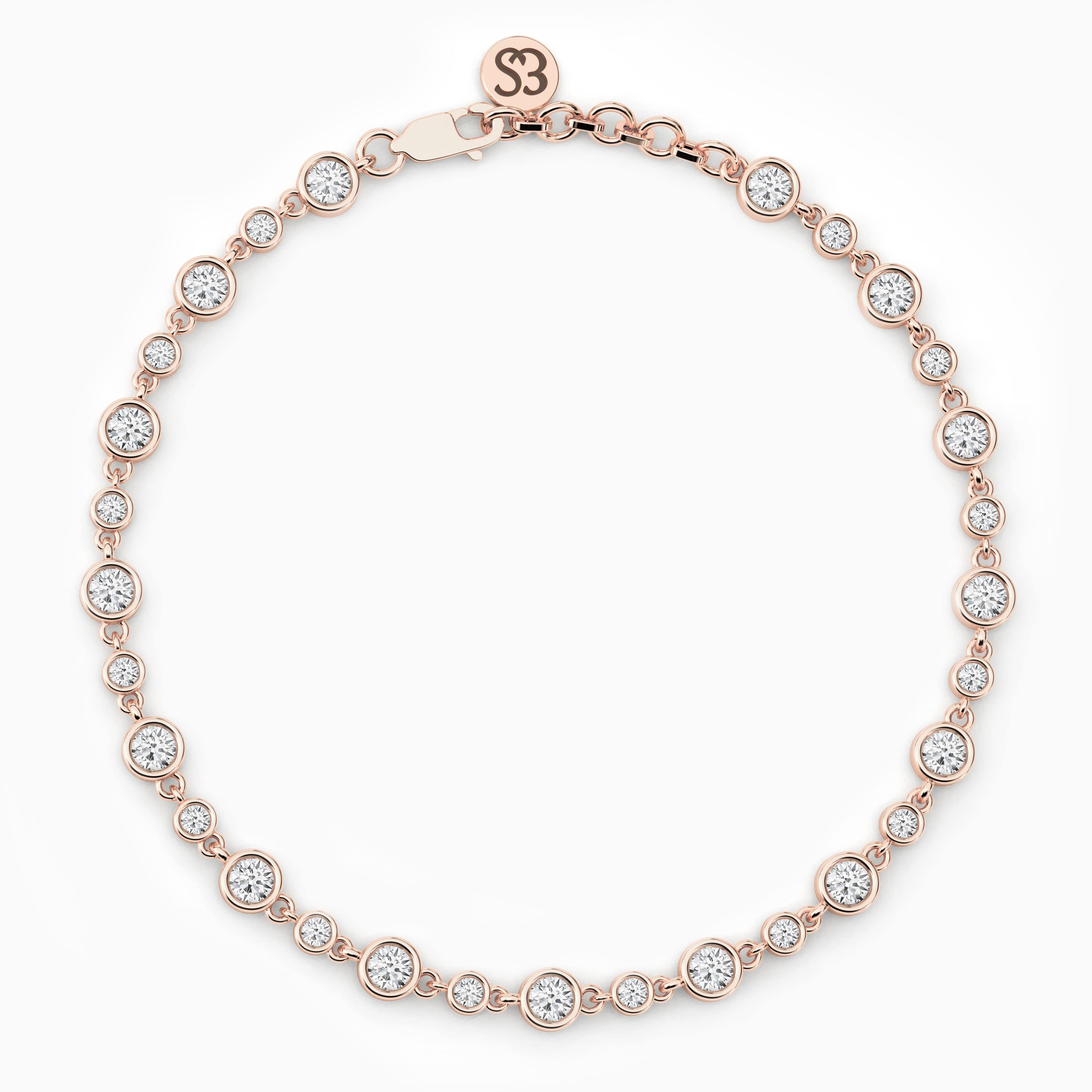 Rose Gold Round Shape Lab Grown Diamond Tennis Bracelet For Woman's