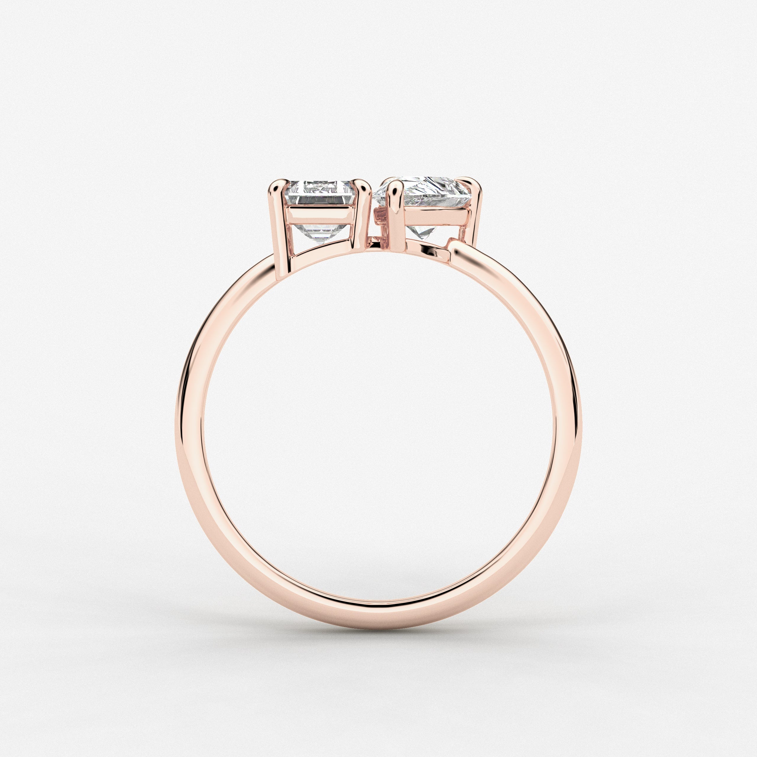 Pear And Emerald Cut Diamond Toi Et Moi Engagement Ring In Rose Gold 