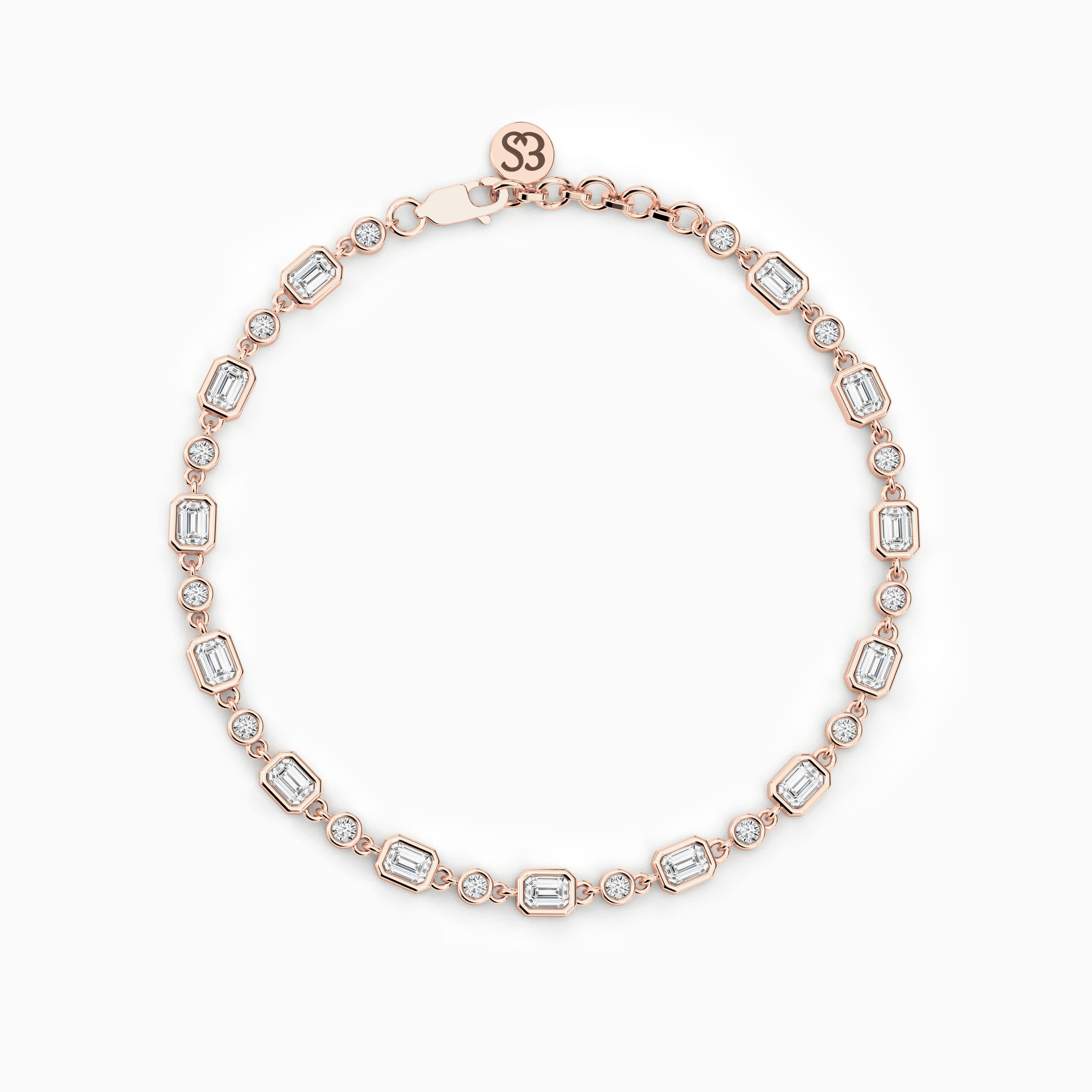 Emerald And Round Shape Moissanite Diamond Bracelet In Rose Gold