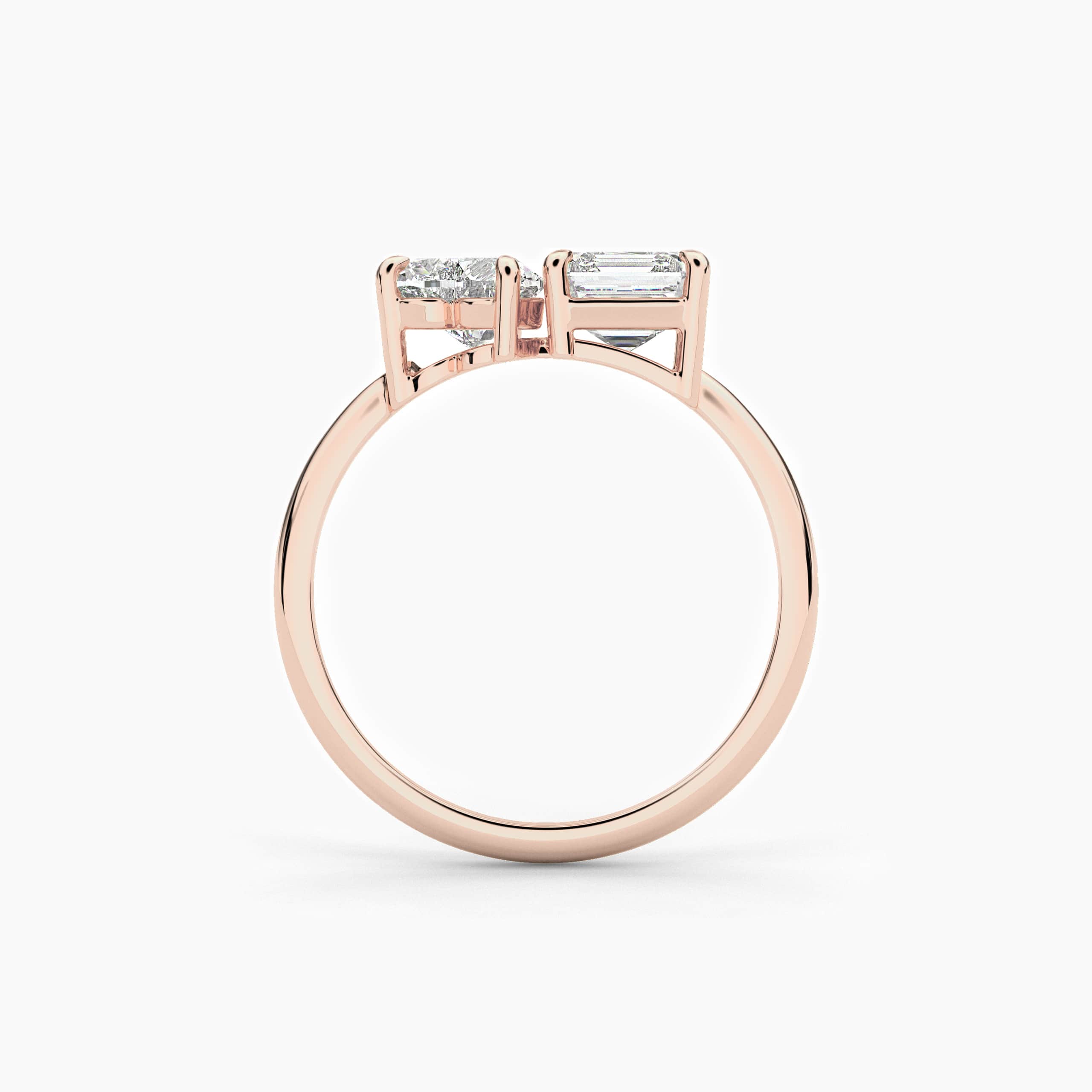 Asscher and Heart Toi et Moi Ring Rose Gold