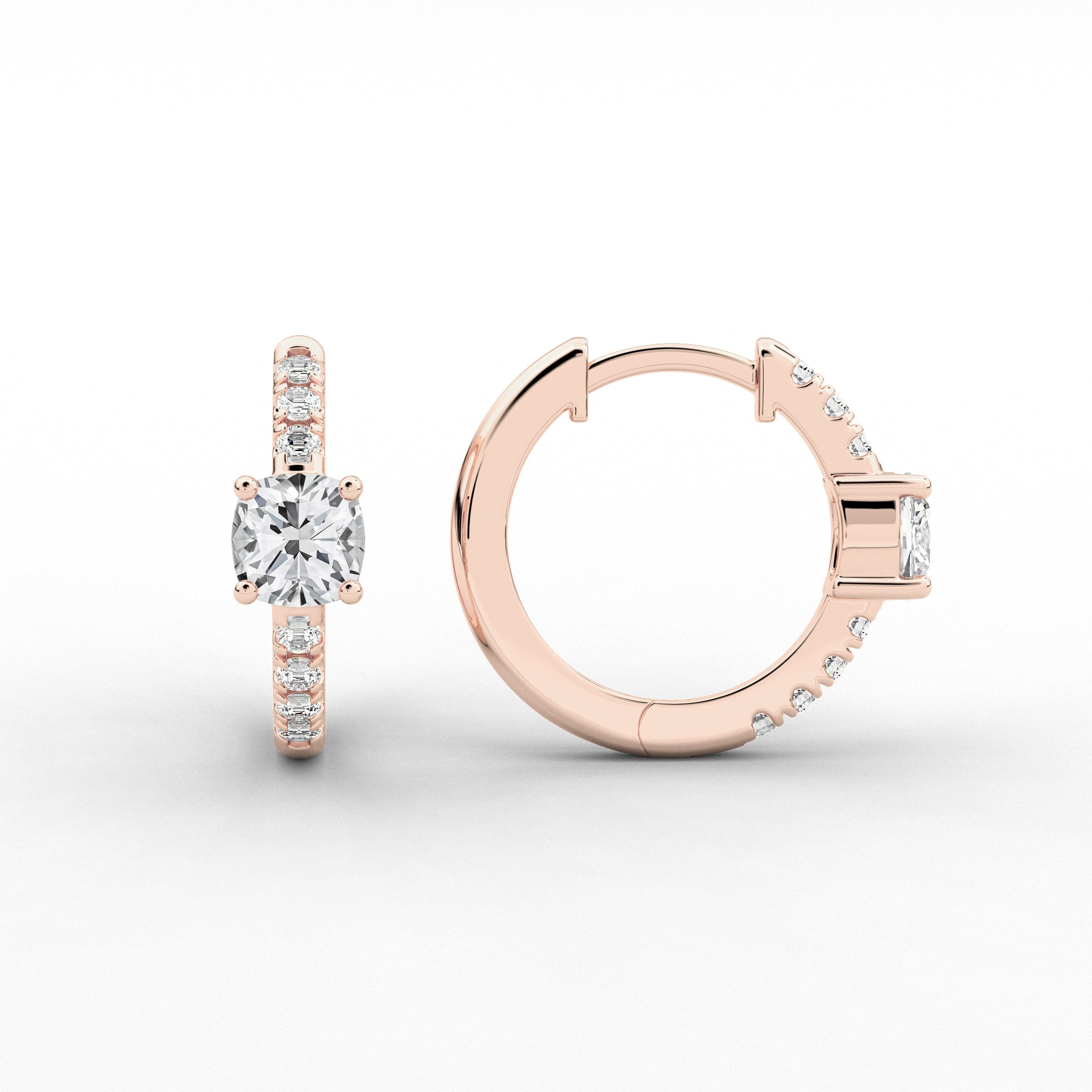 Rose Gold Cushion Cut Engagement Earring Hoop