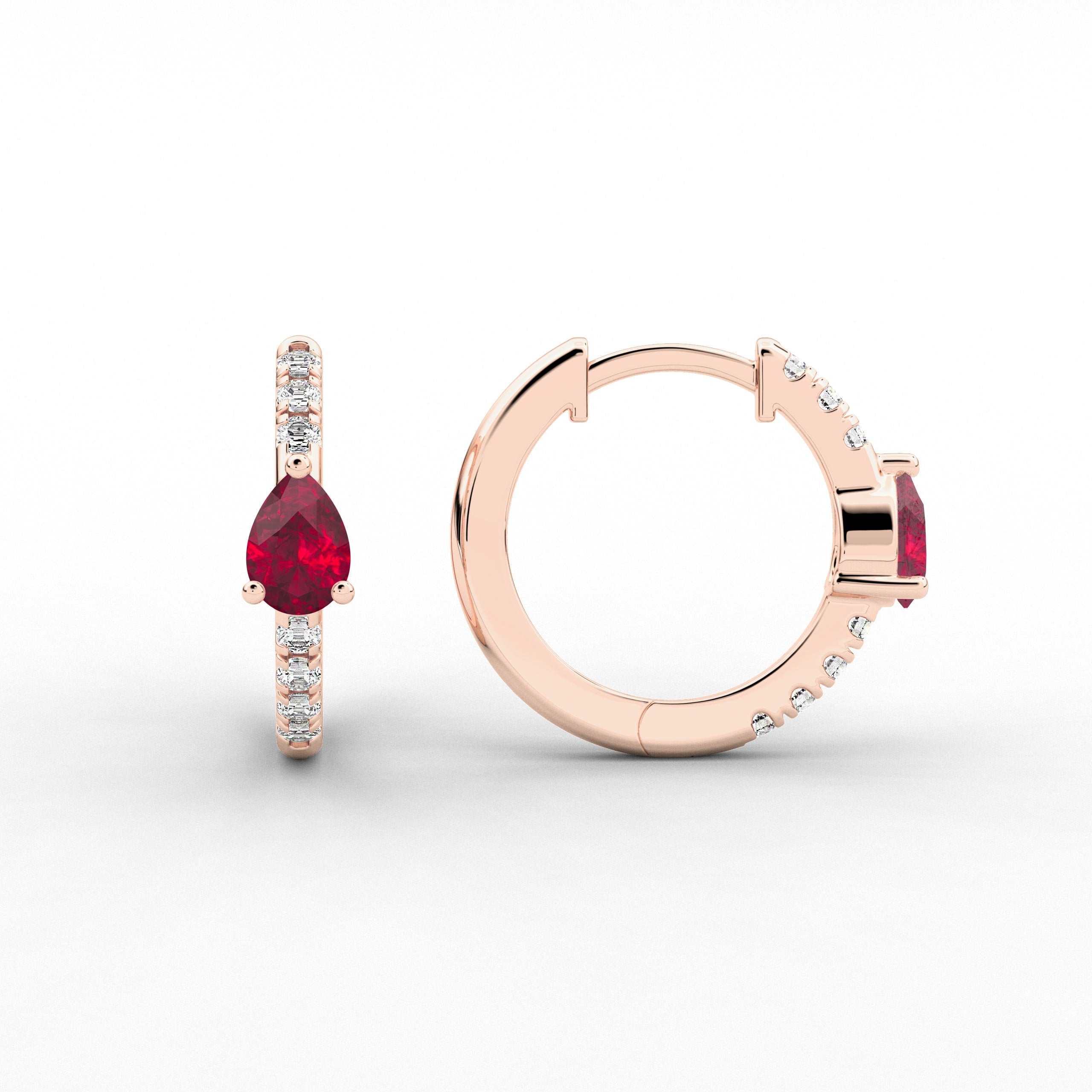 Pear And Ruby Cut Moissanite Diamond Hoop Earring In Rose Gold For Woman 