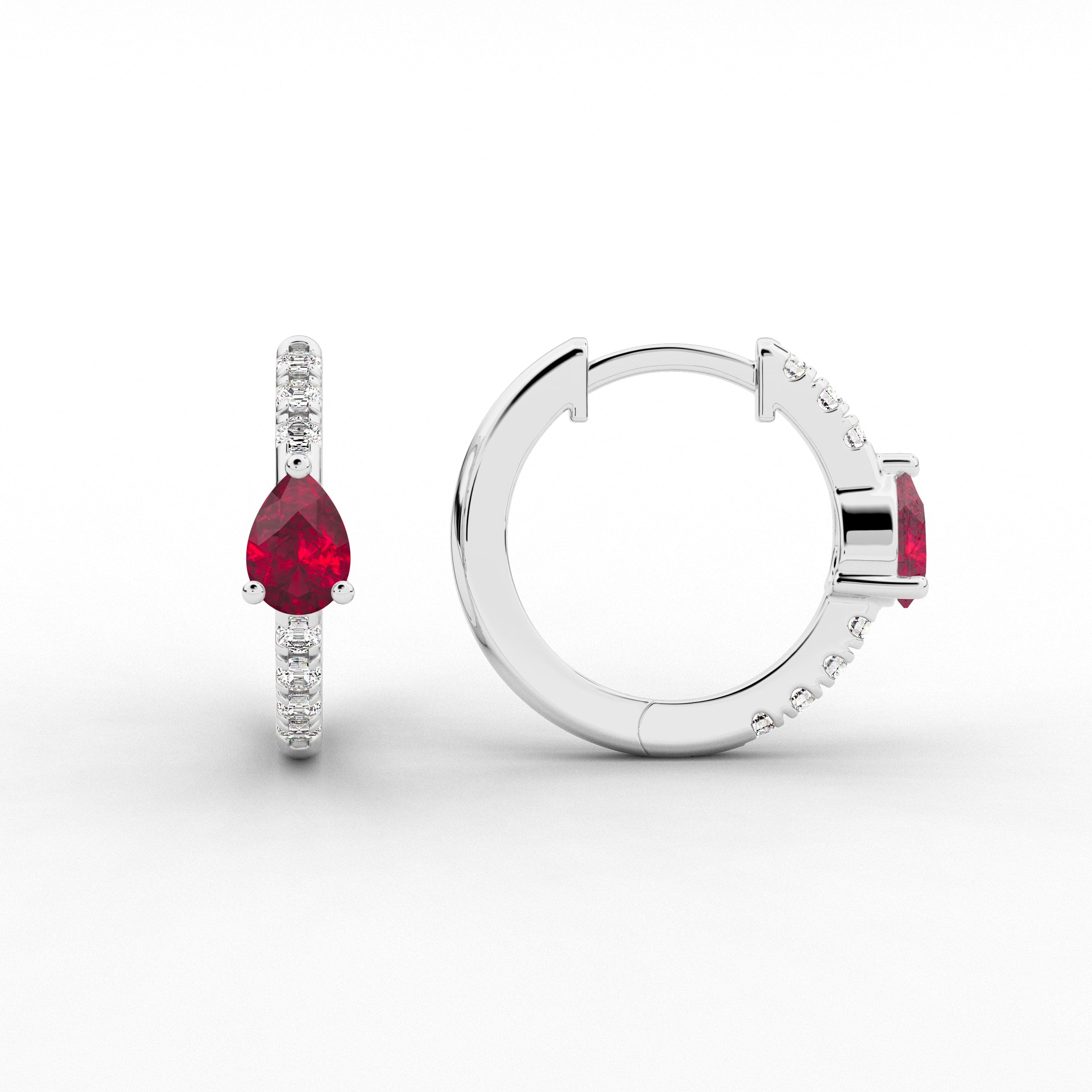 Pear Cut Moissanite With Ruby Cut Diamond Engagement Hoop Earring In White Gold