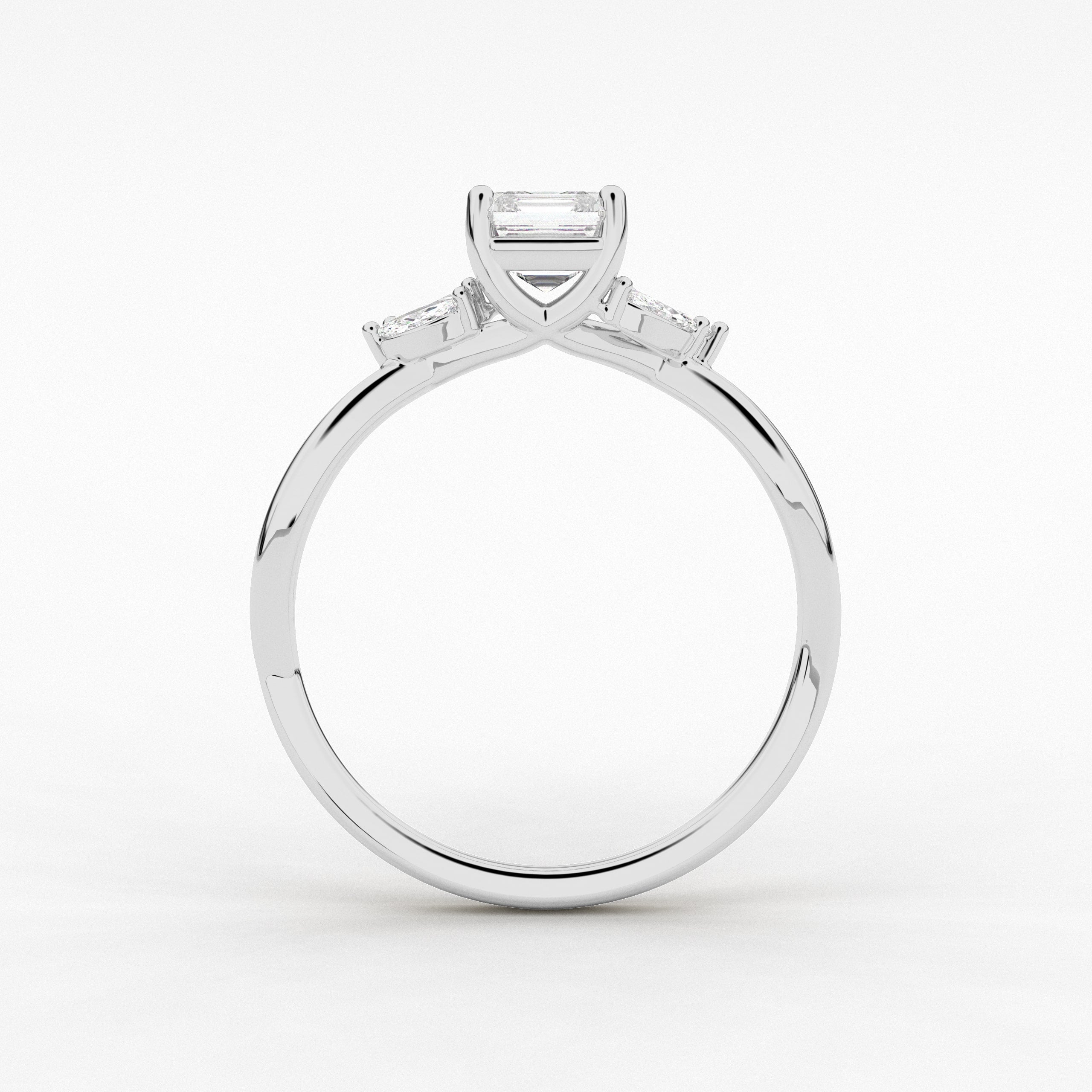 Asscher Cut Marquise Side Stones Engagement Ring 