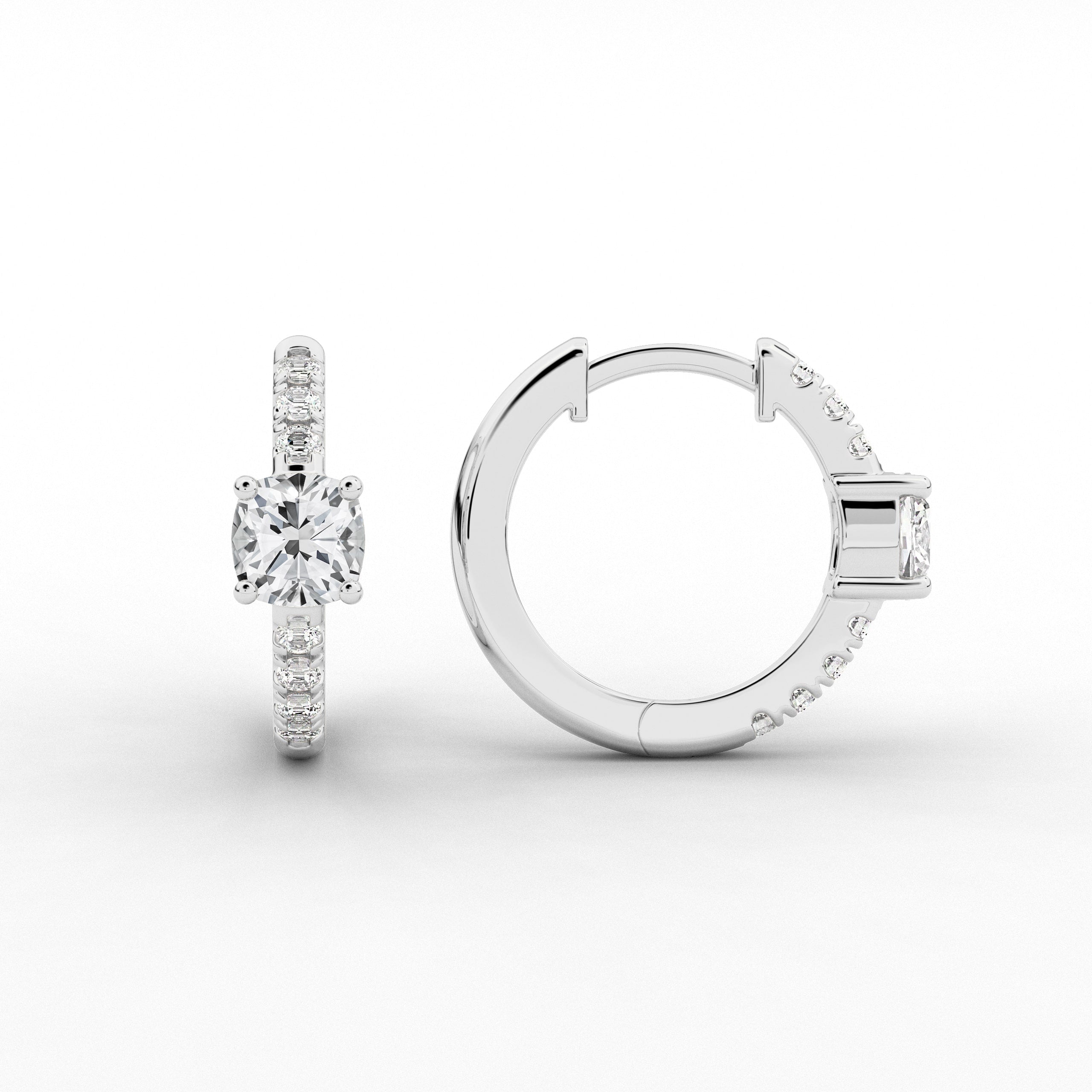 White Gold Cushion Cut Engagement Earring Hoop