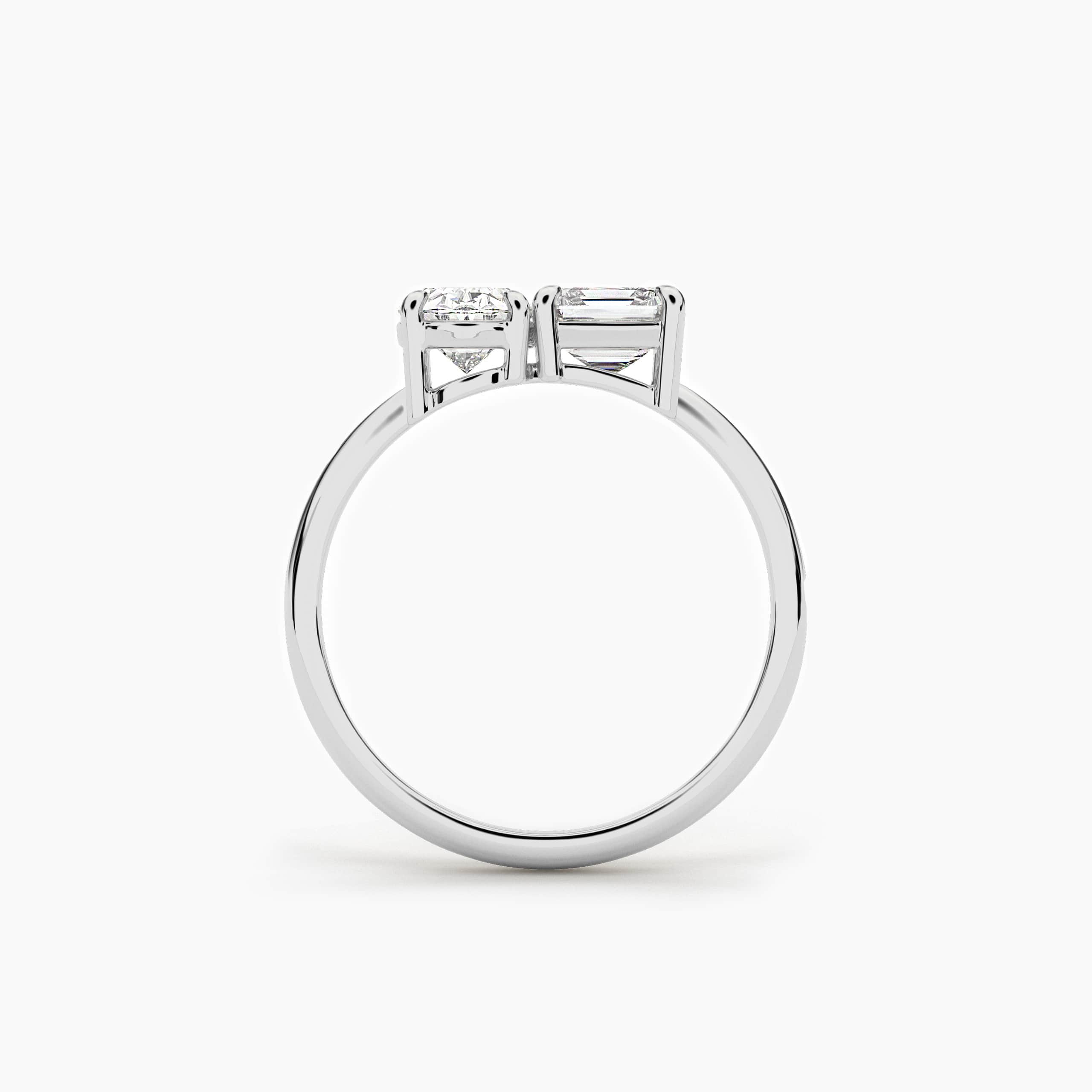 Toi et Moi Asscher & Oval Moissanite Engagement Ring In White Gold