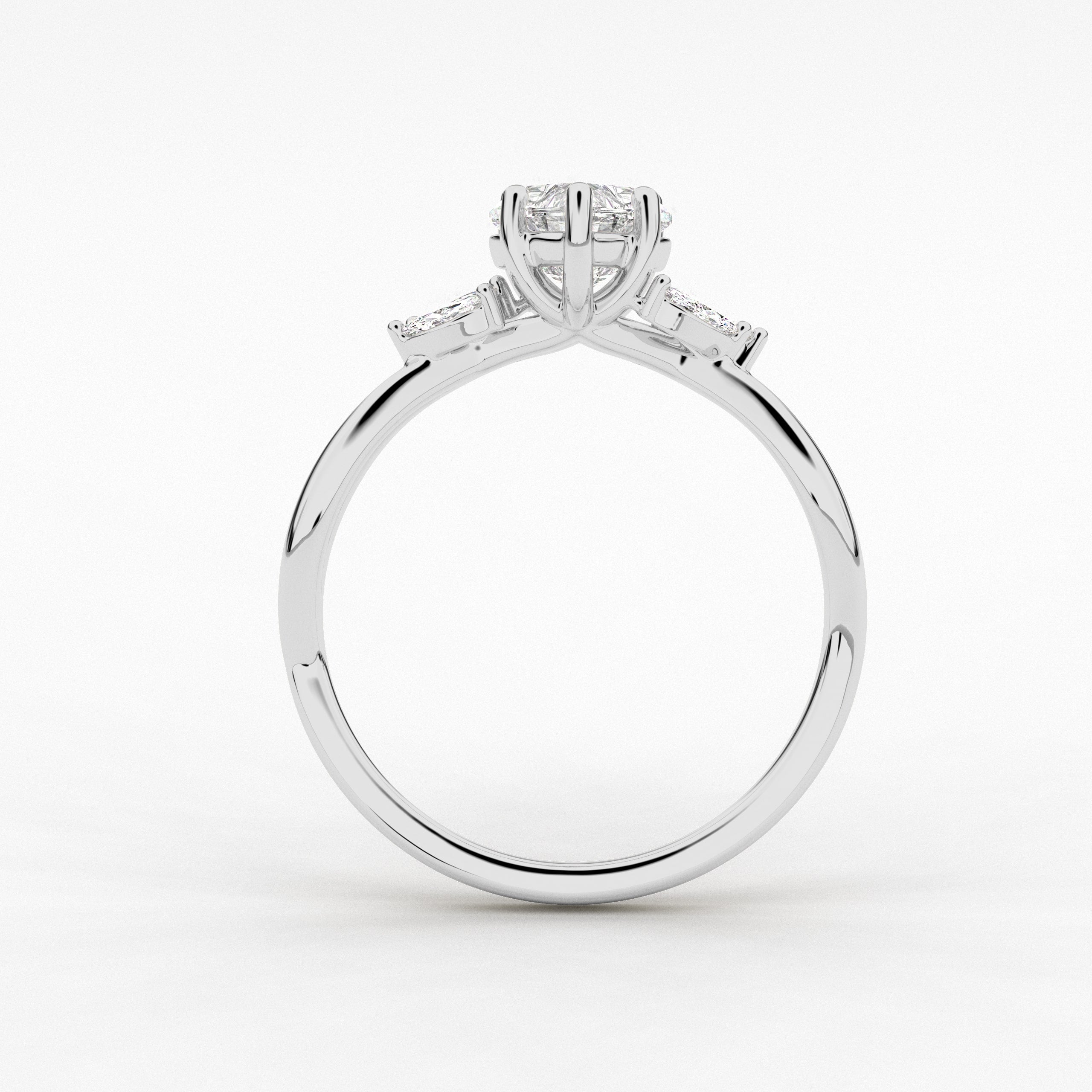 Heart Cut Side Stone Diamond Engagement Ring with Marquise Side Diamonds