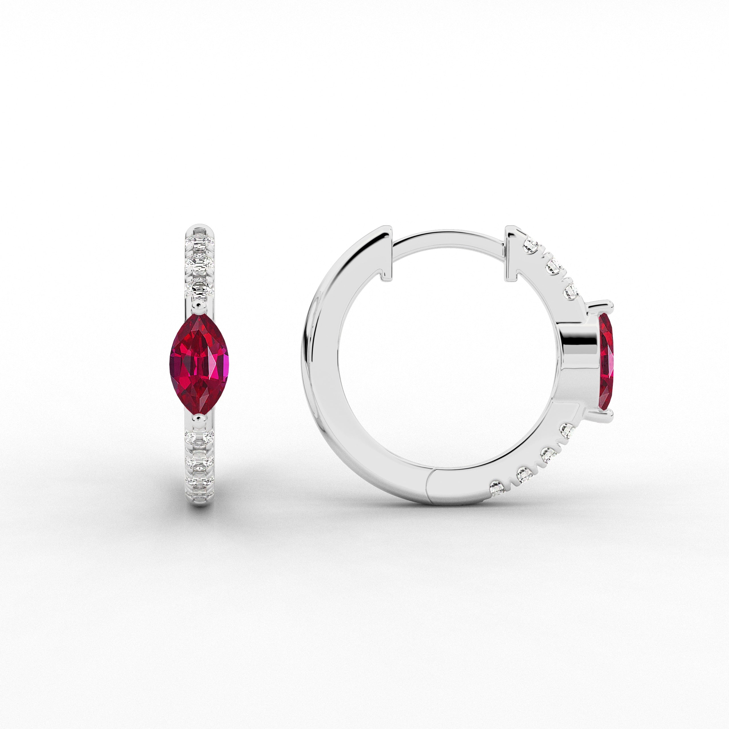 Marquise Cut Moissanite With Ruby Cut Diamond Engagement Hoop Earring In White Gold