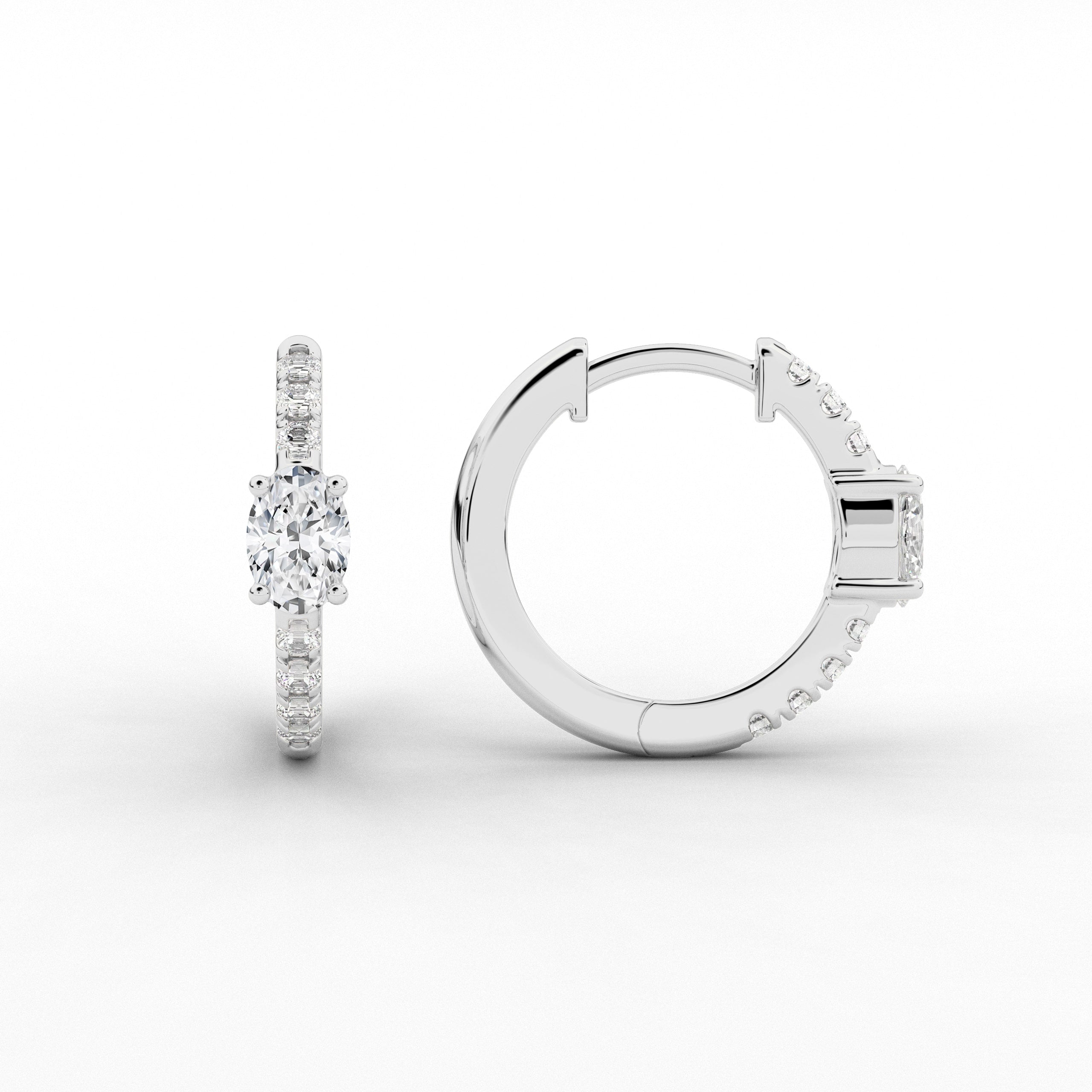  Oval Cut Moissanite Diamond Engagement Hoop Earring In White Gold