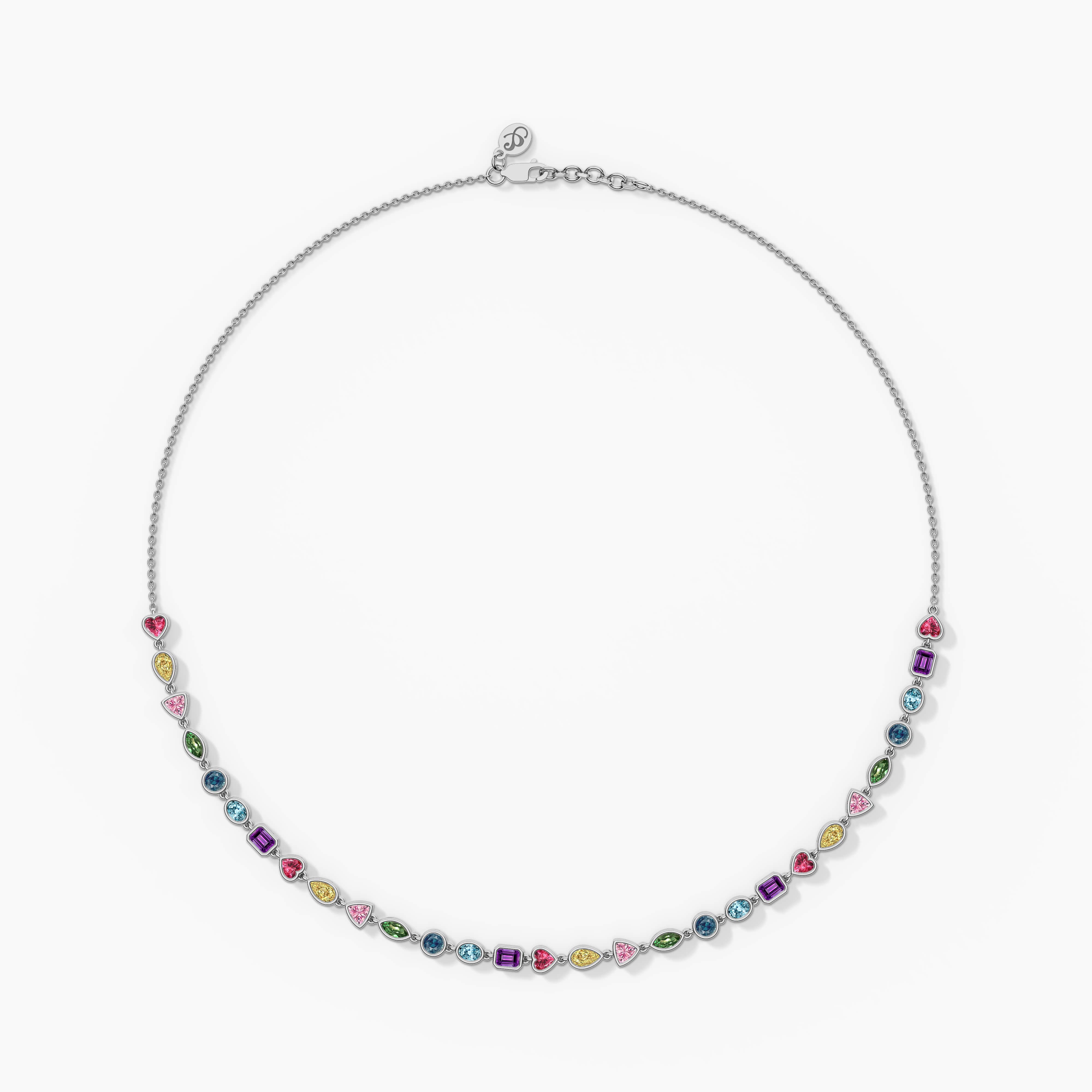 Multi Color Rainbow Diamond Tennis Necklace