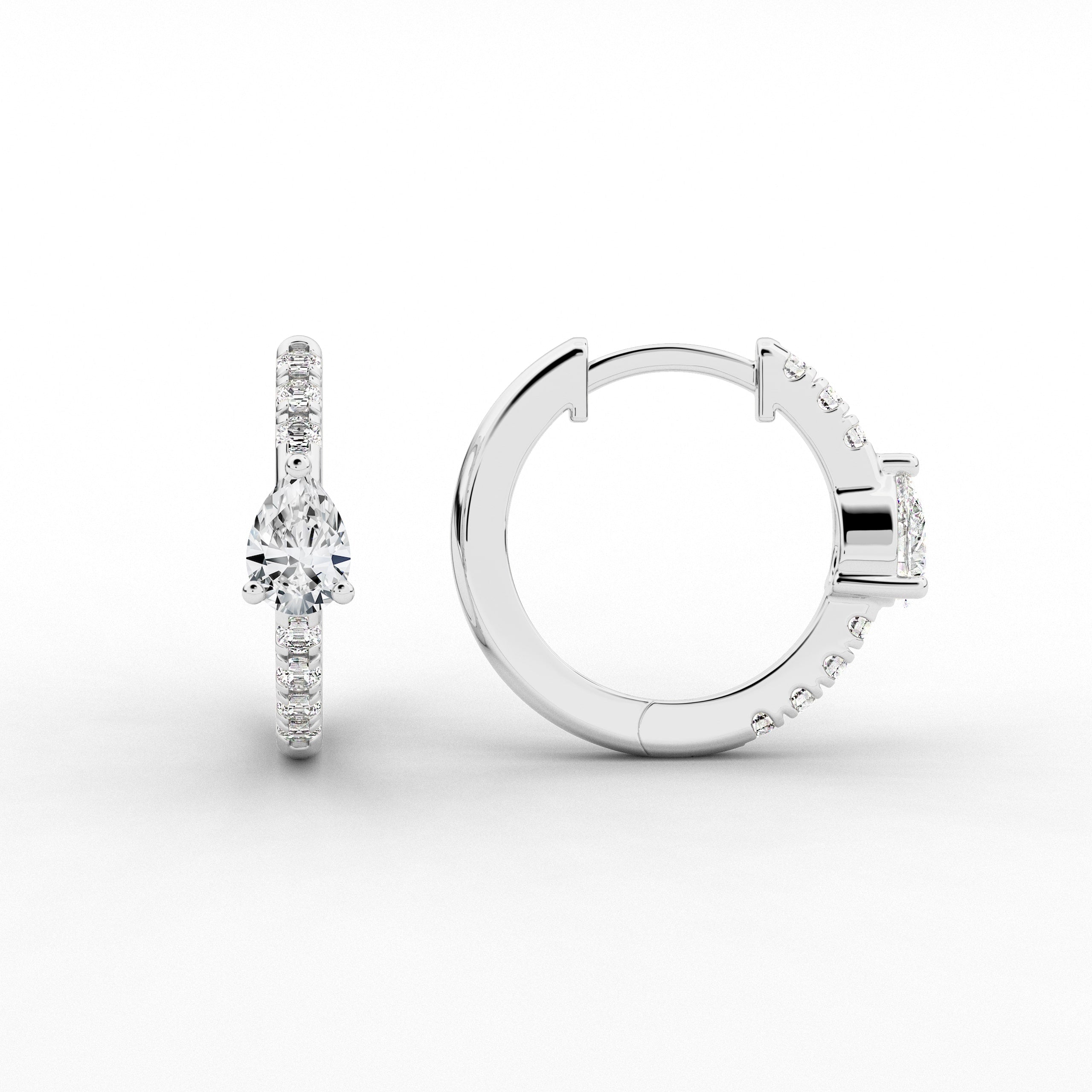 Pear Cut Moissanite Diamond Engagement Hoop Earring In White Gold