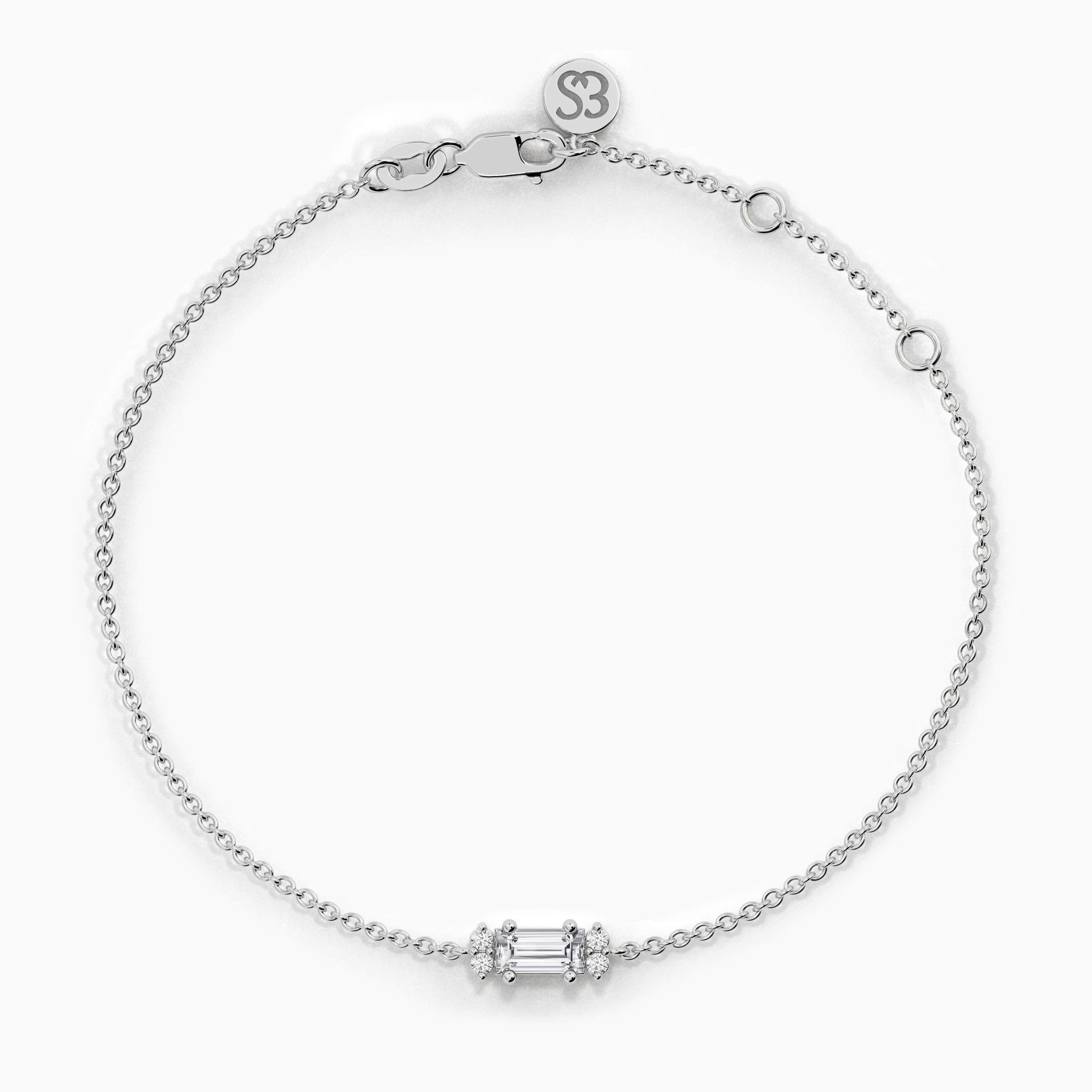 Baguette And Round Shape Diamond Tiny Chain Bracelet In White Gold 