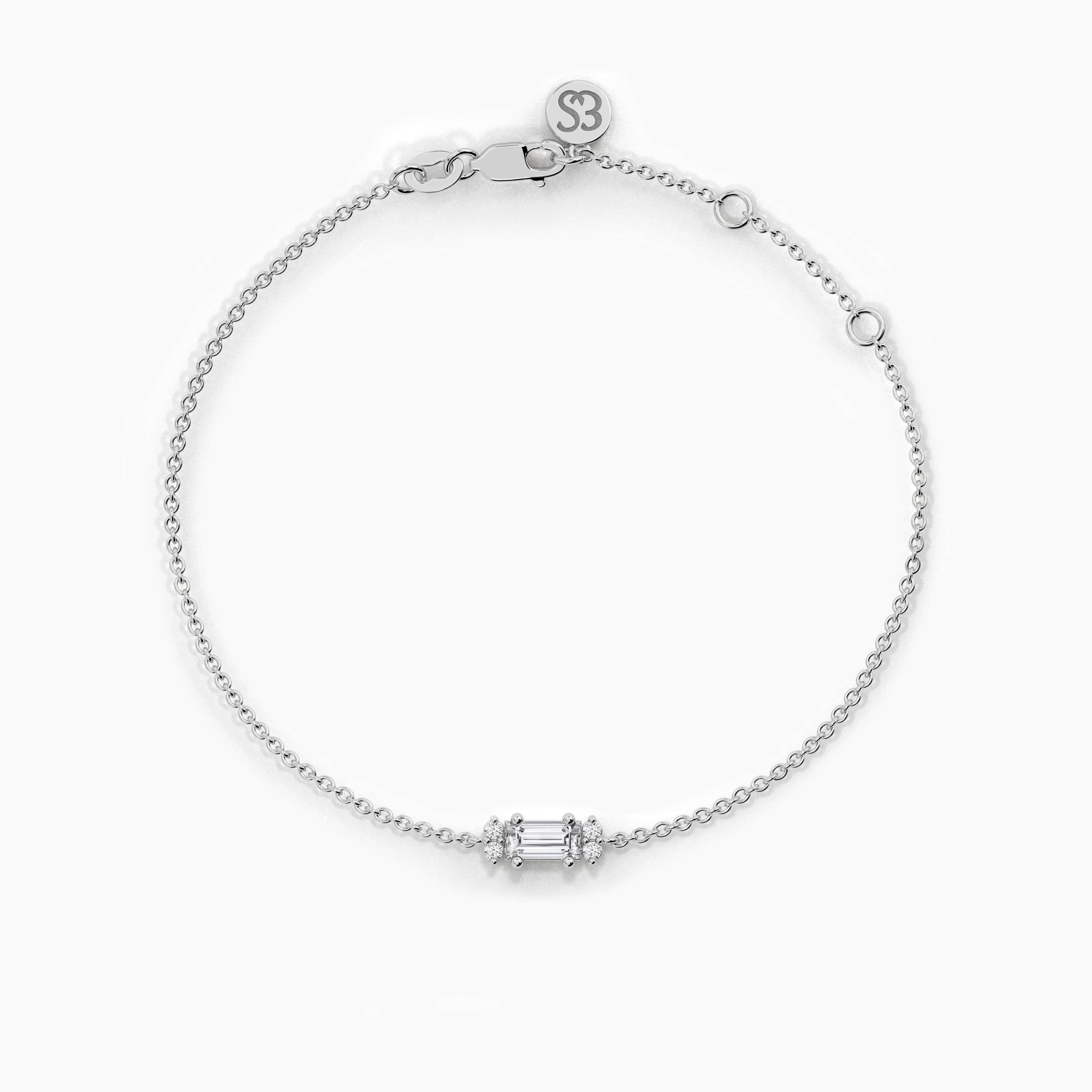 Baguette And Round Shape Diamond Tiny Chain Bracelet In White Gold 