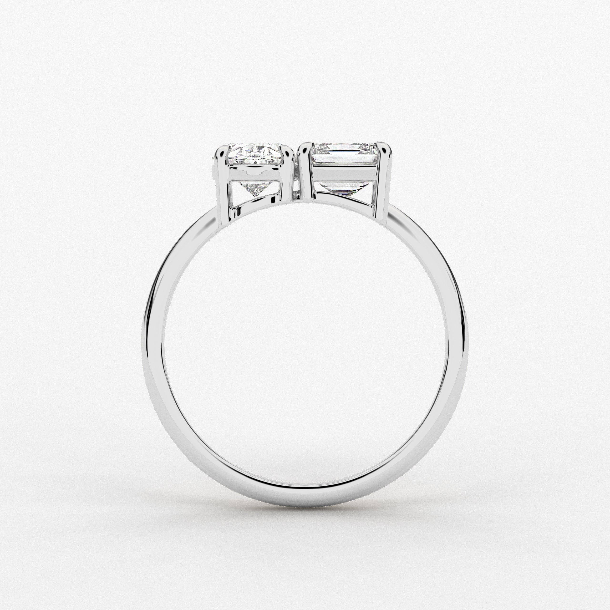 Toi et Moi Asscher & Oval Moissanite Engagement Ring In White Gold