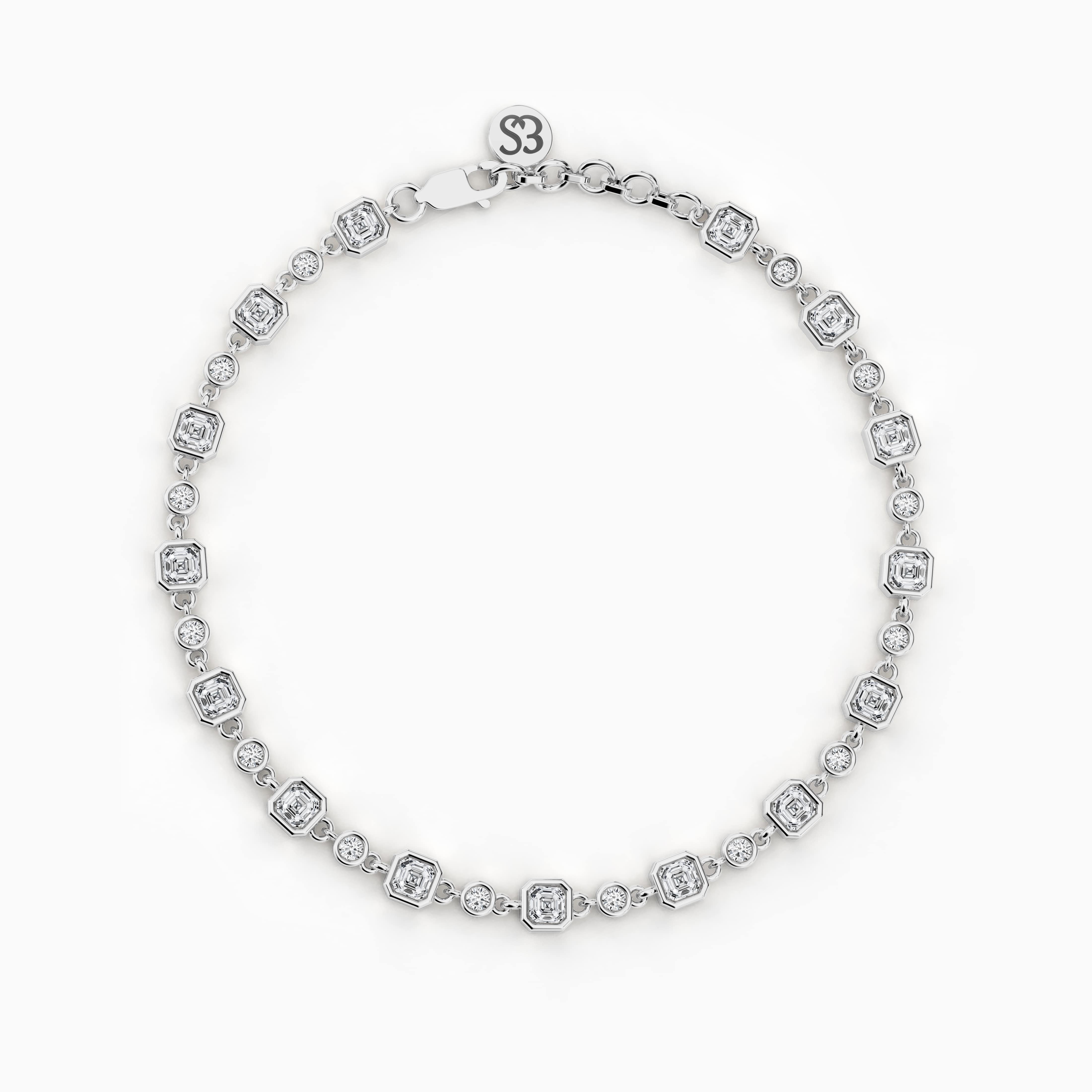 Tennis Bracelet  Moissanite Diamond  White Gold In Asscher And Round For Woman