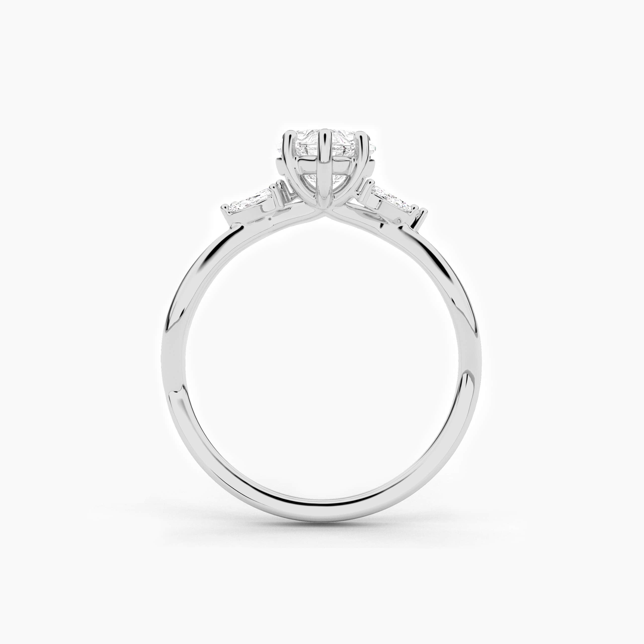 Heart Cut Side Stone Diamond Engagement Ring with Marquise Side Diamonds