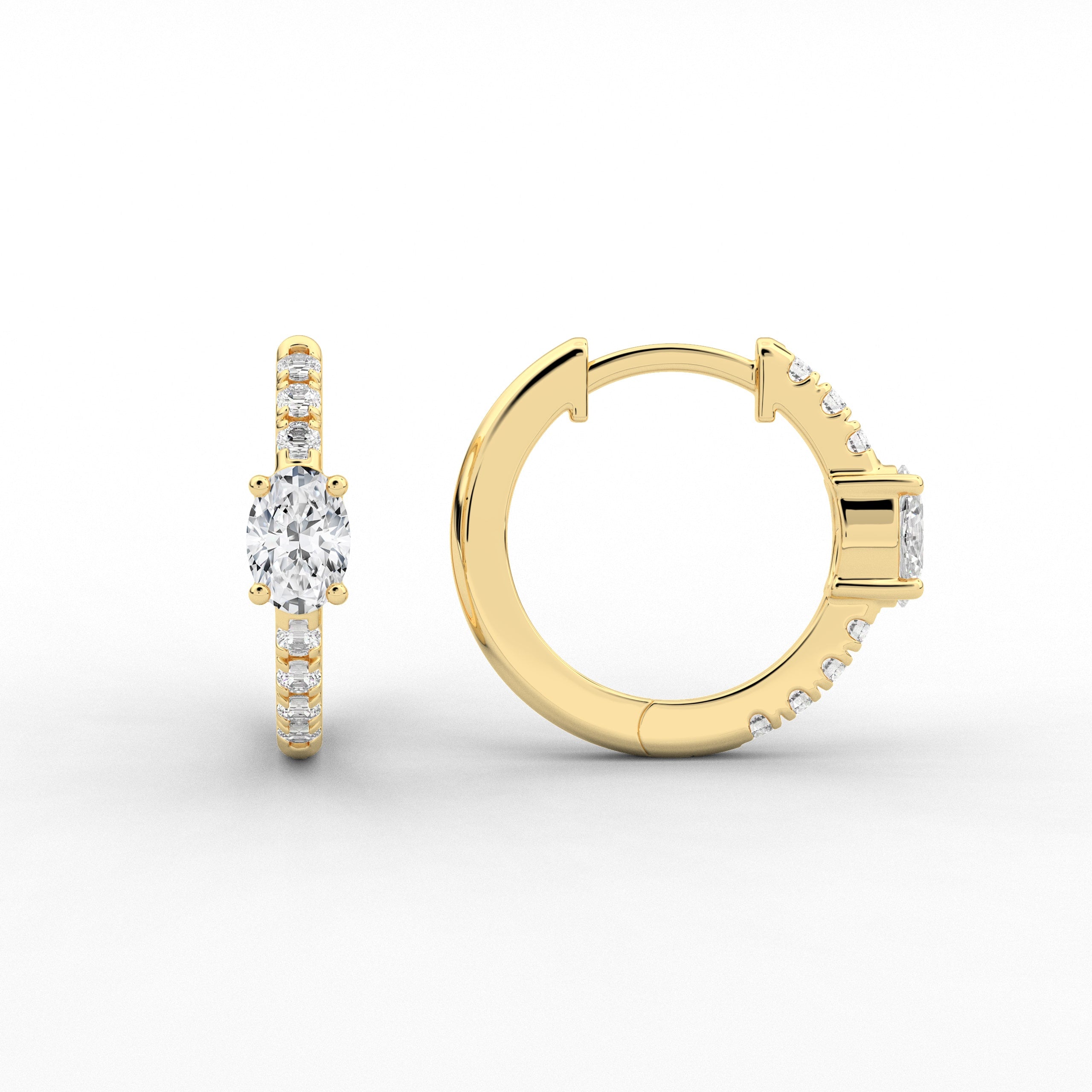 Oval Cut Moissanite Diamond Engagement Hoop Earring In Yellow Gold 