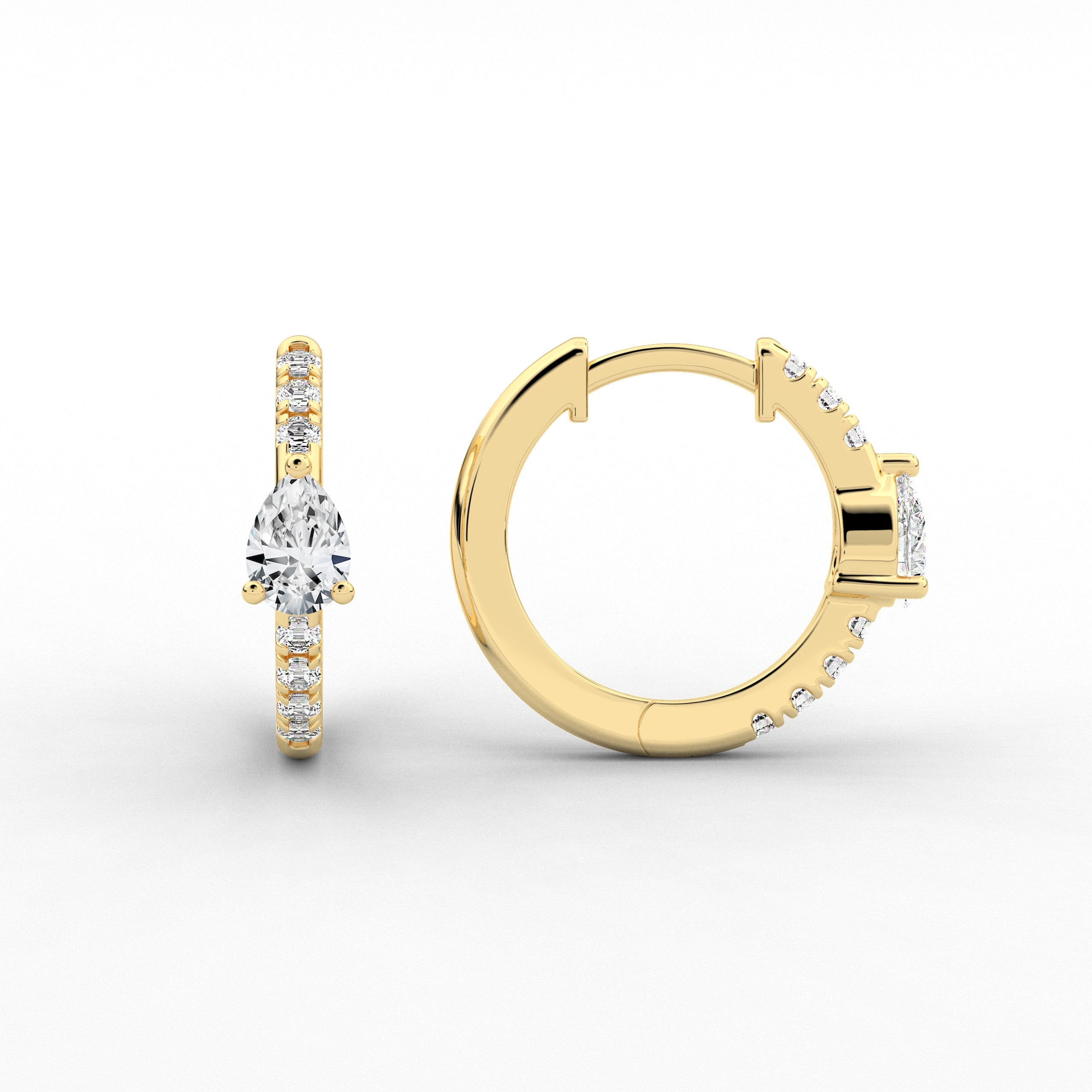 Pear Shape Moissanite Diamond Engagement Hoop Earring In Yellow Gold