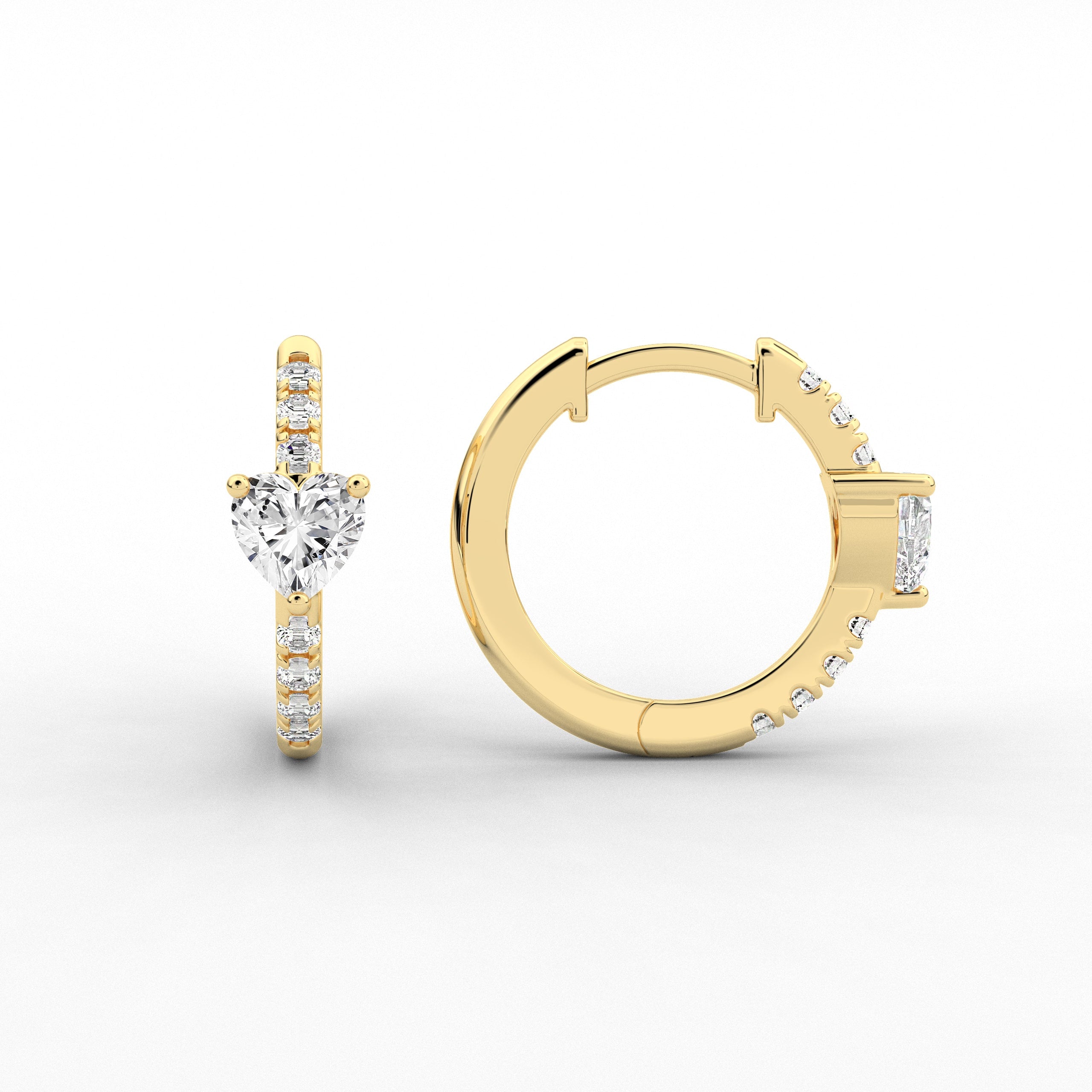 Yellow Gold Heart Cut Engagement Earring Hoop