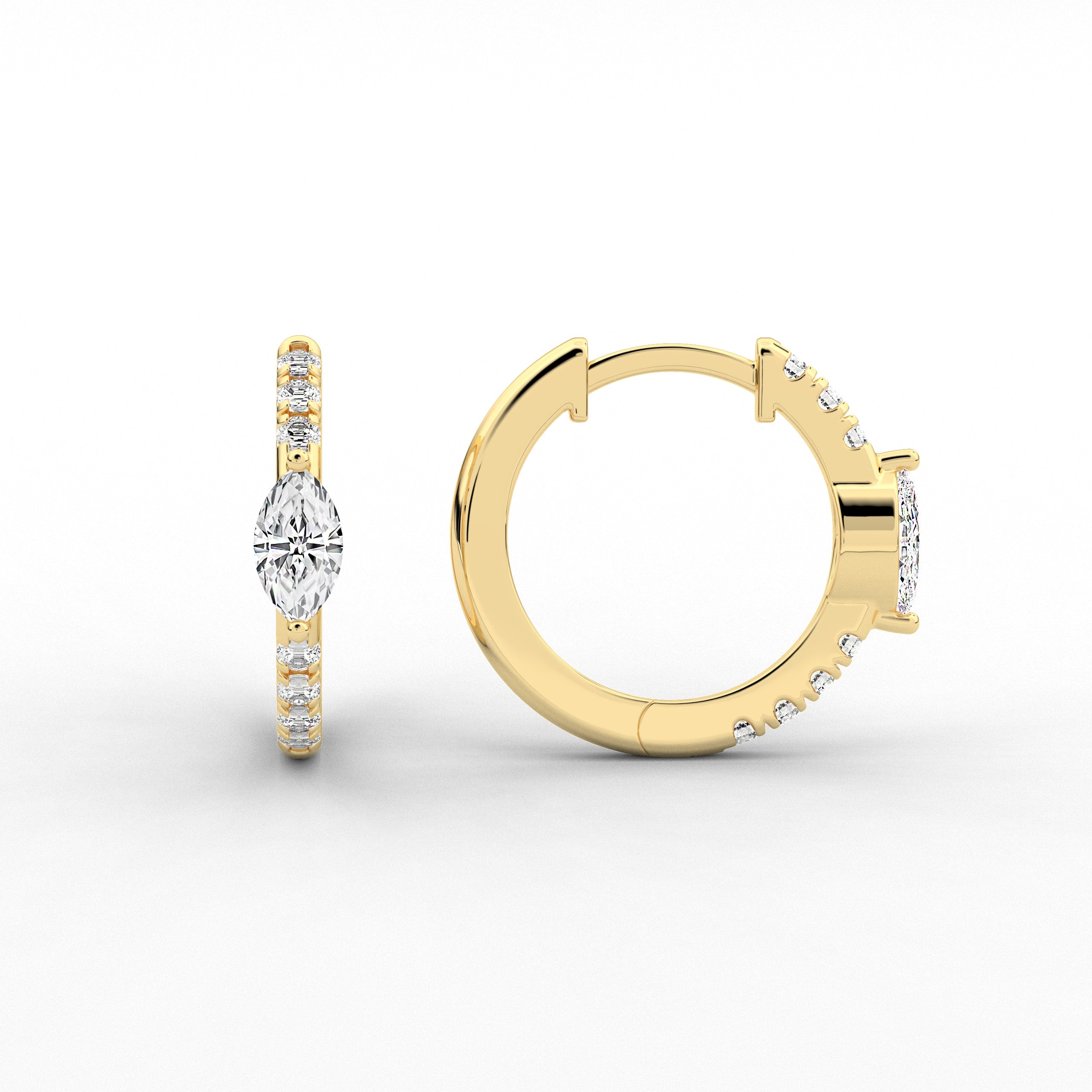 Marquise Cut Moissanite Diamond Engagement Hoop Earring In Yellow Gold 