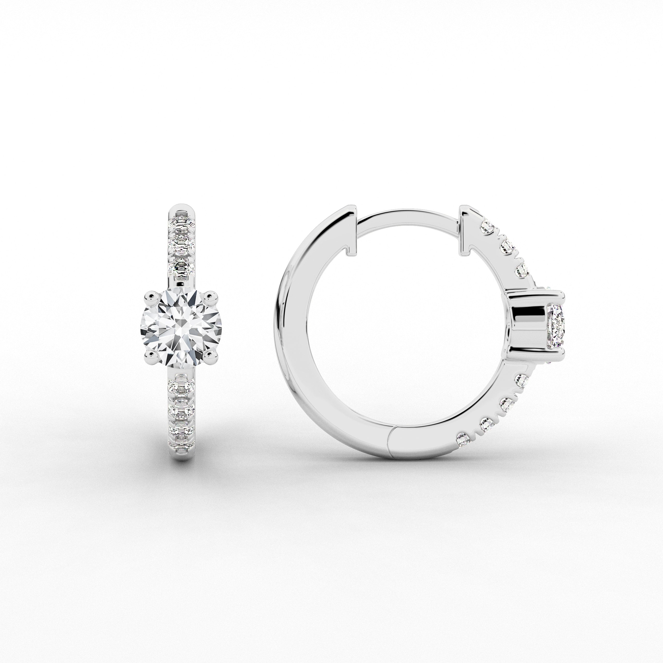 Round Shape Moissanite Diamond Engagement Hoop Earring In White Gold