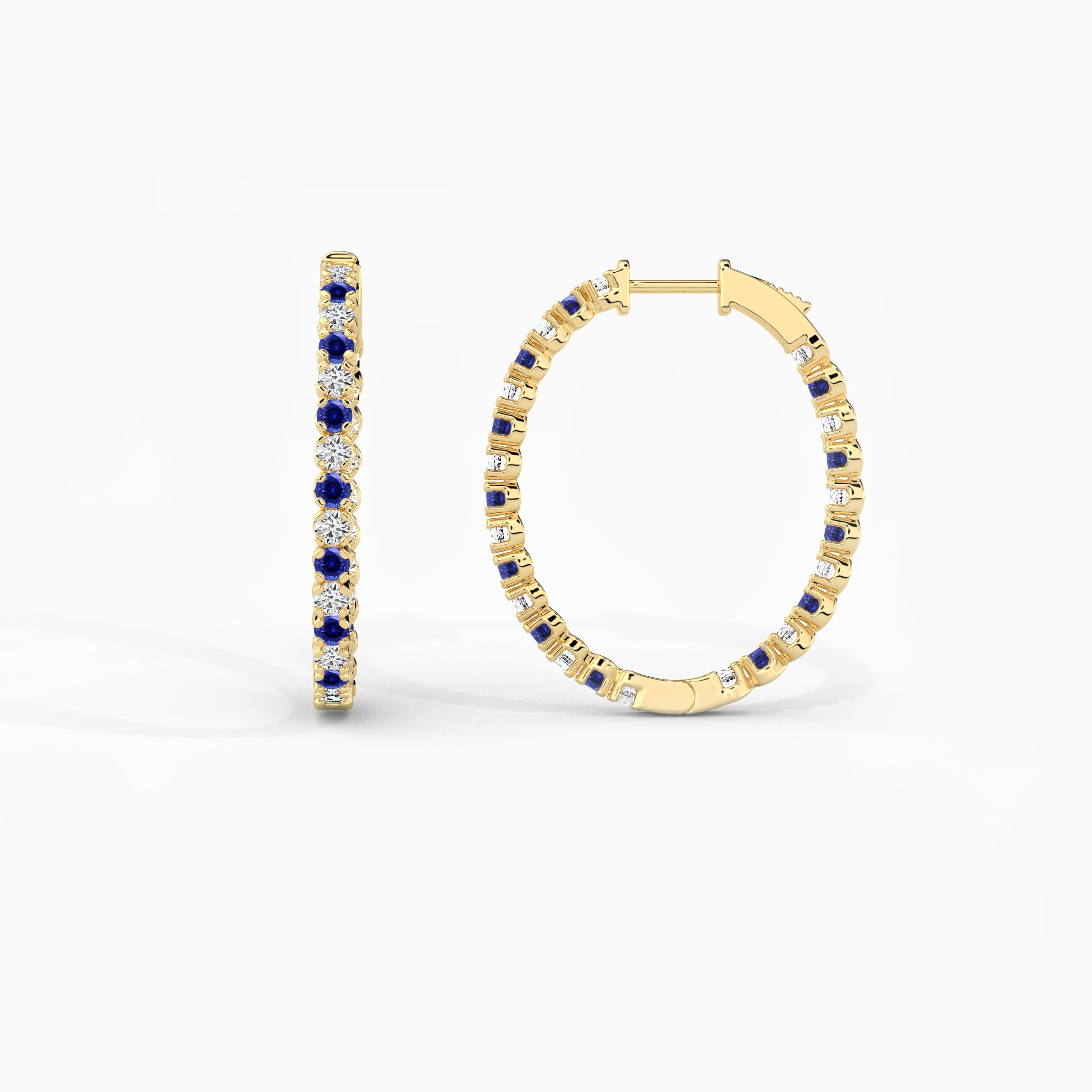 Yellow gold Round cut blue sapphire earring 