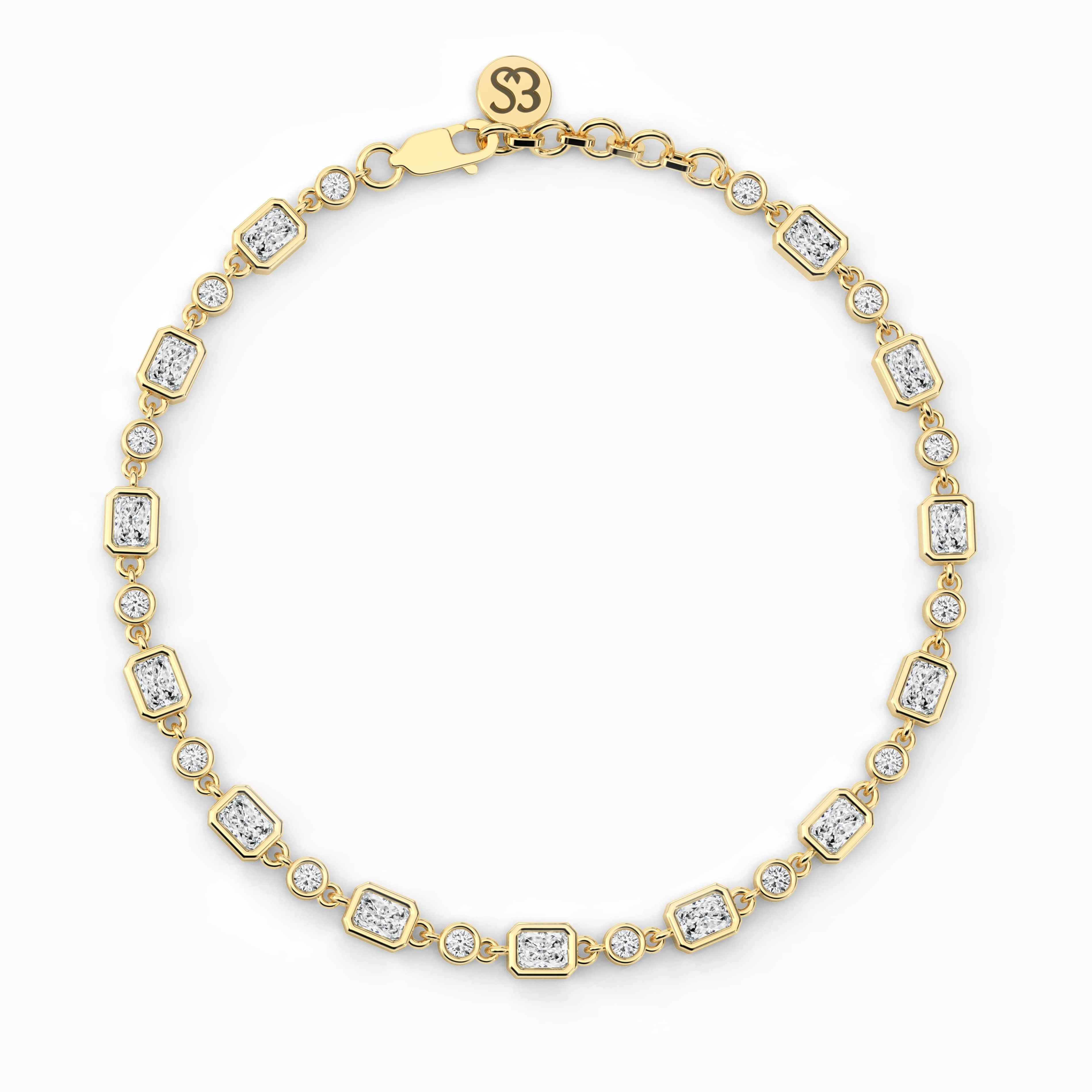Yellow Gold Radiant And Round Shape  Engagement In Moissanite Diamond Tennis Bracelet 