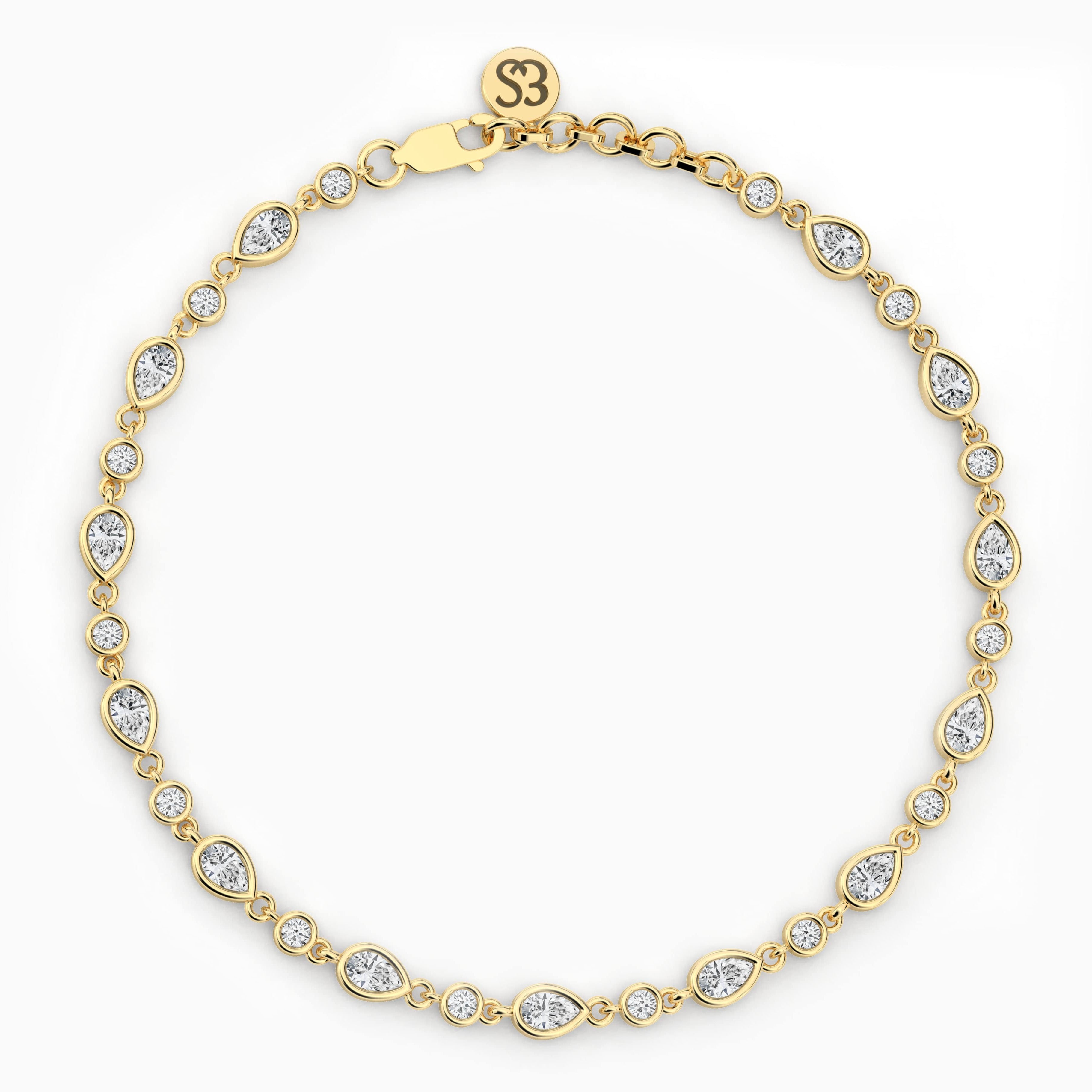 Pear And Round Shape Moissanite Diamond Bracelet In Yellow Gold  