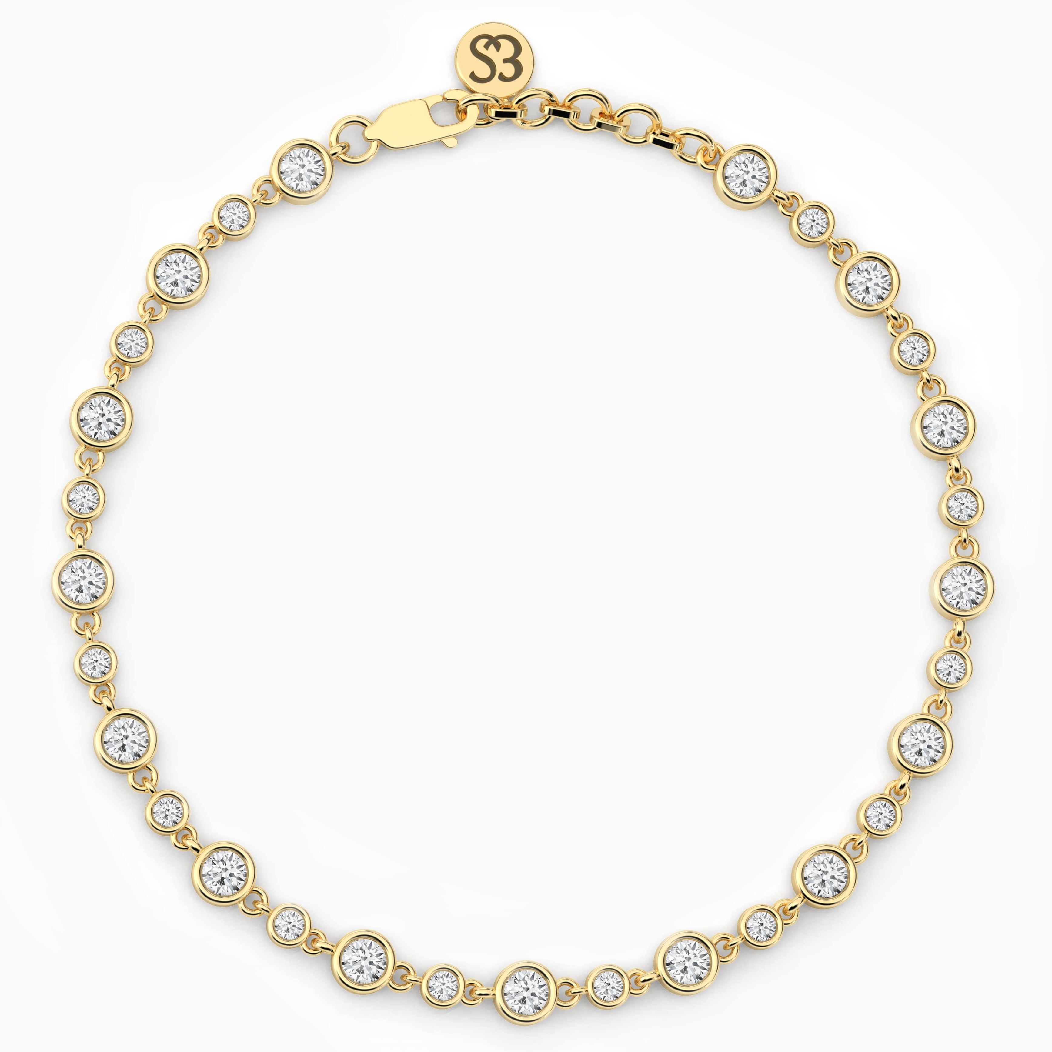 Yellow Gold Round Shape Lab Grown Diamond Tennis Bracelet For Woman's 