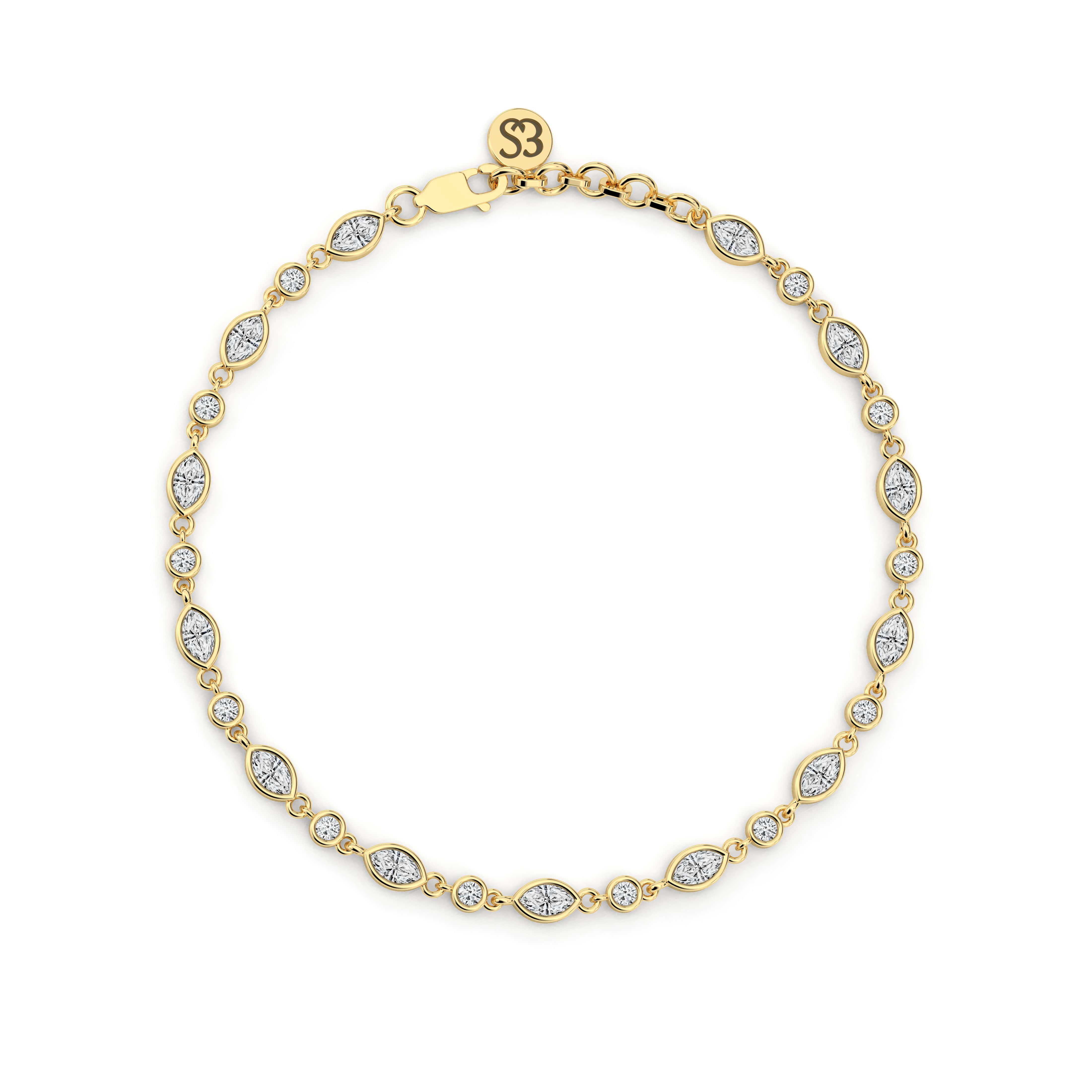 Marquise And Round Shape Moissanite Diamond Bracelet In Yellow Gold