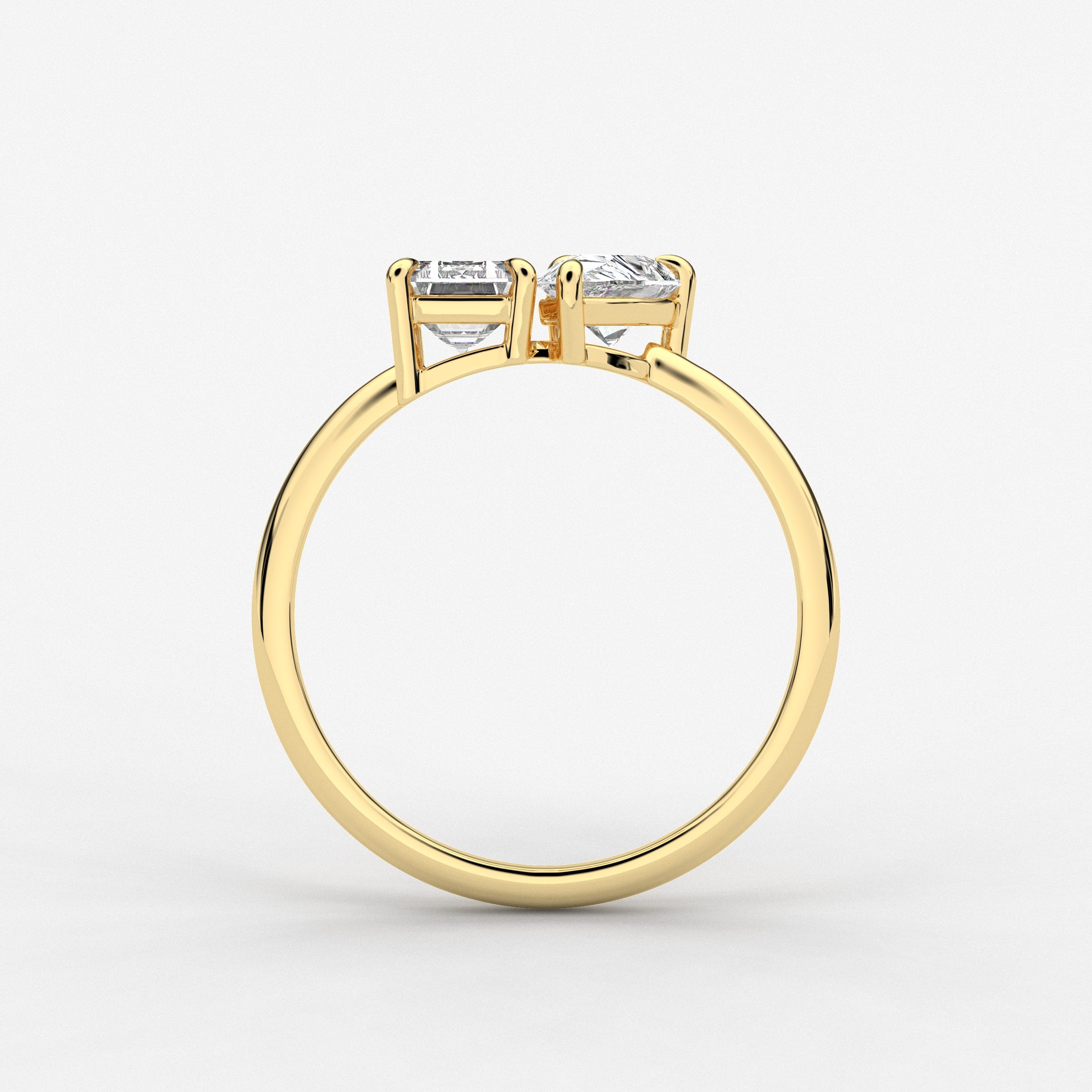 Pear And Emerald Cut Toi Et Moi Moissanite Ring In Yellow Gold 