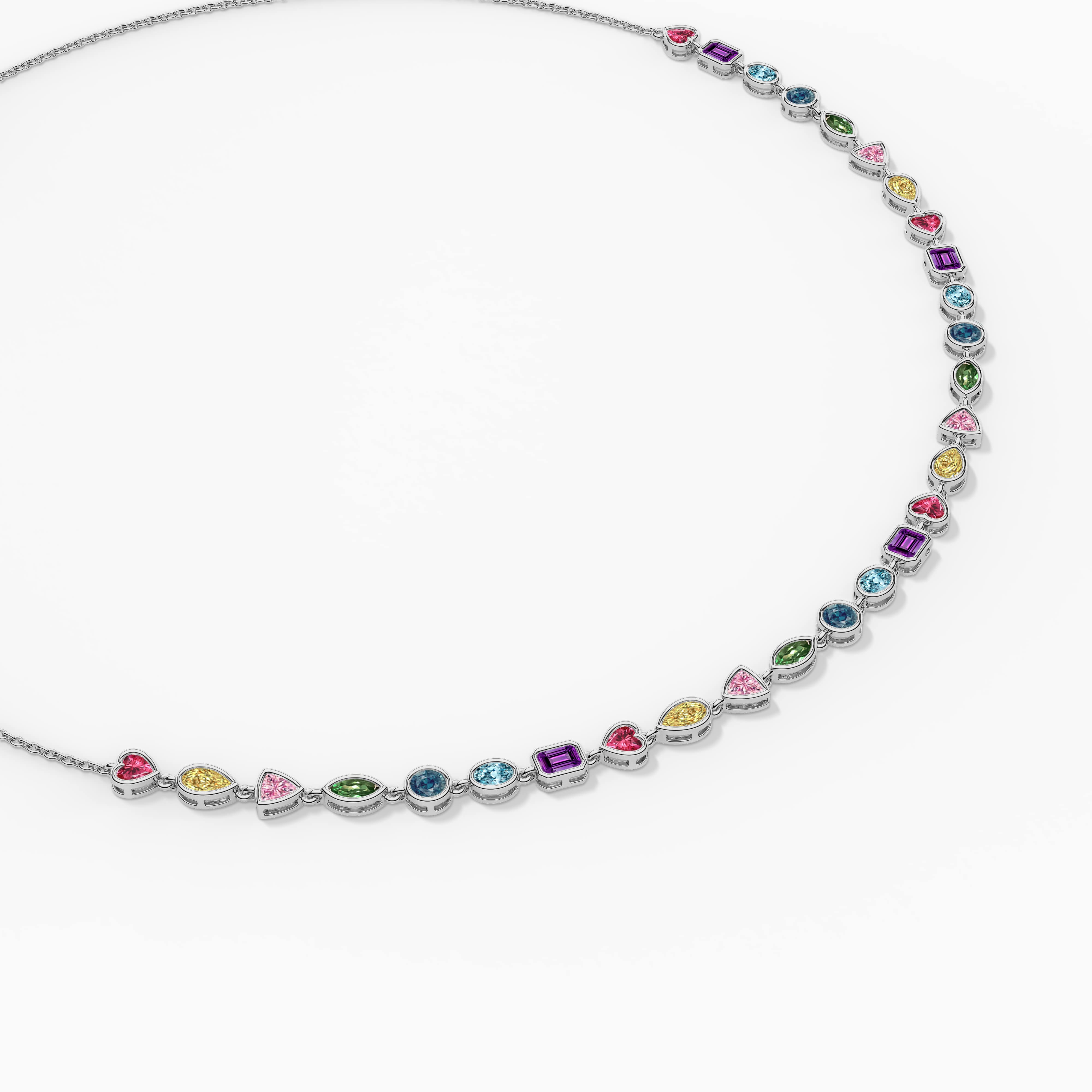 Multi Color Rainbow Diamond Tennis Necklace