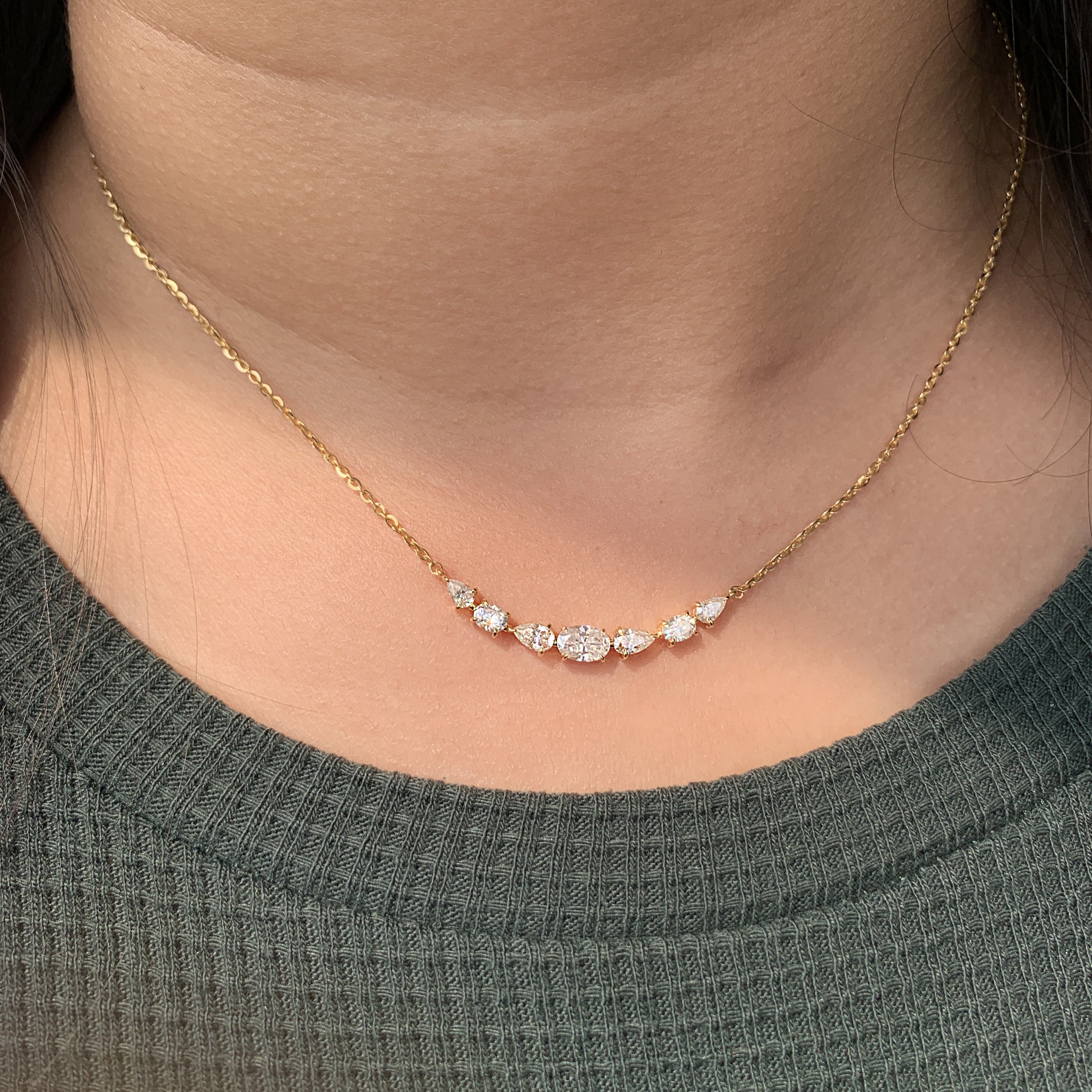 Mixed Shape Moissanite Curved Bar Necklace