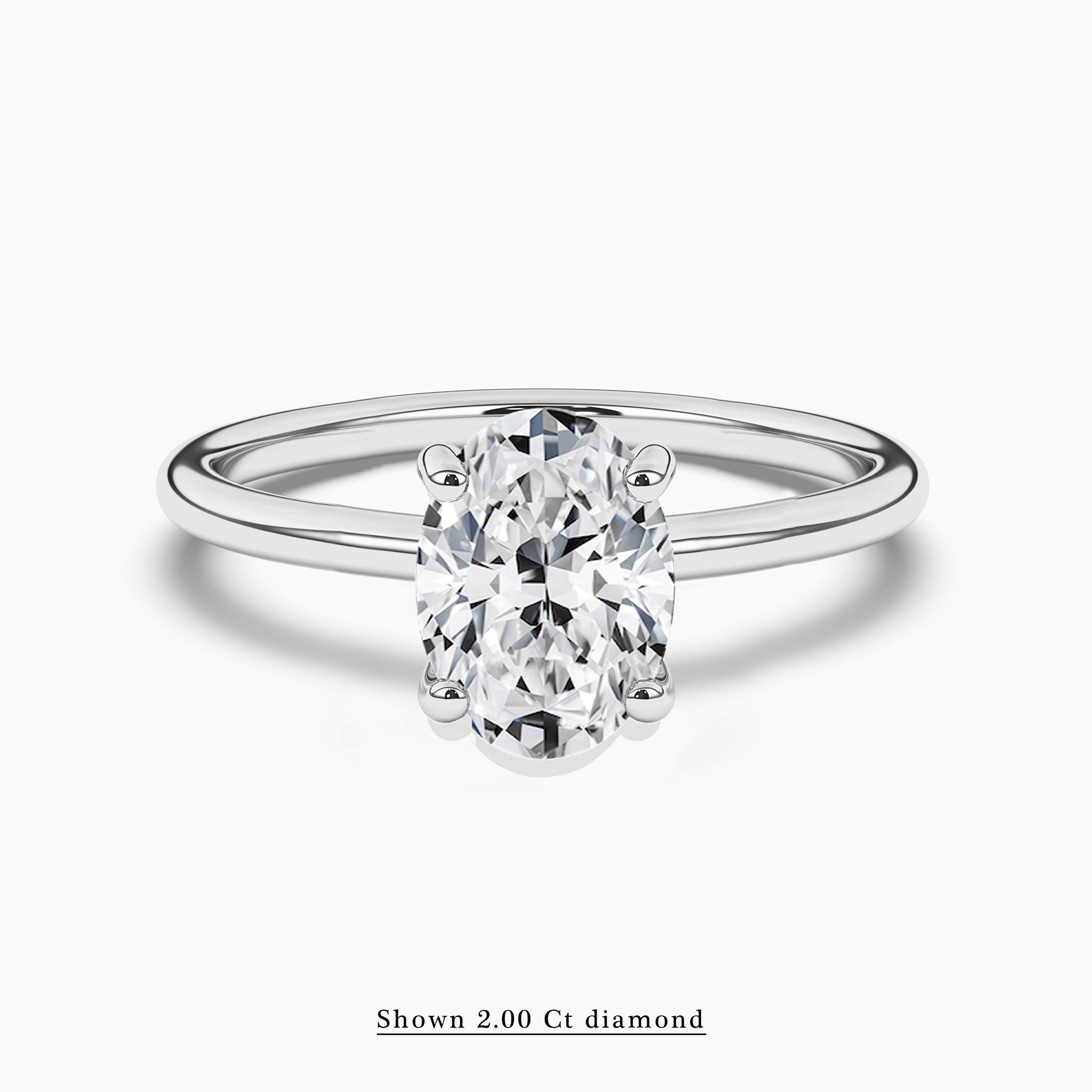 2.00 ct diamonds oval shape engagement ring in white gold
