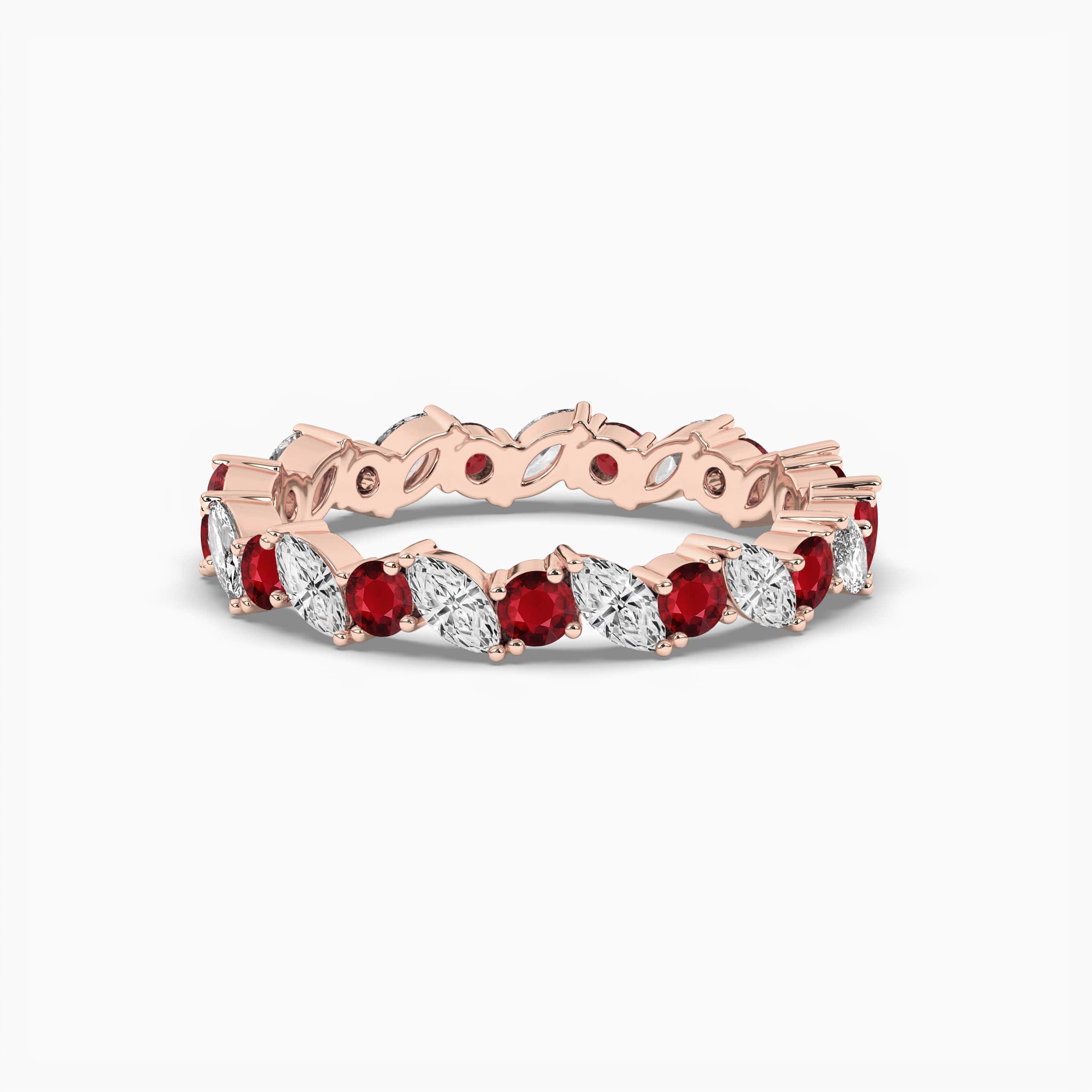 ruby eternity wedding band in rose gold 