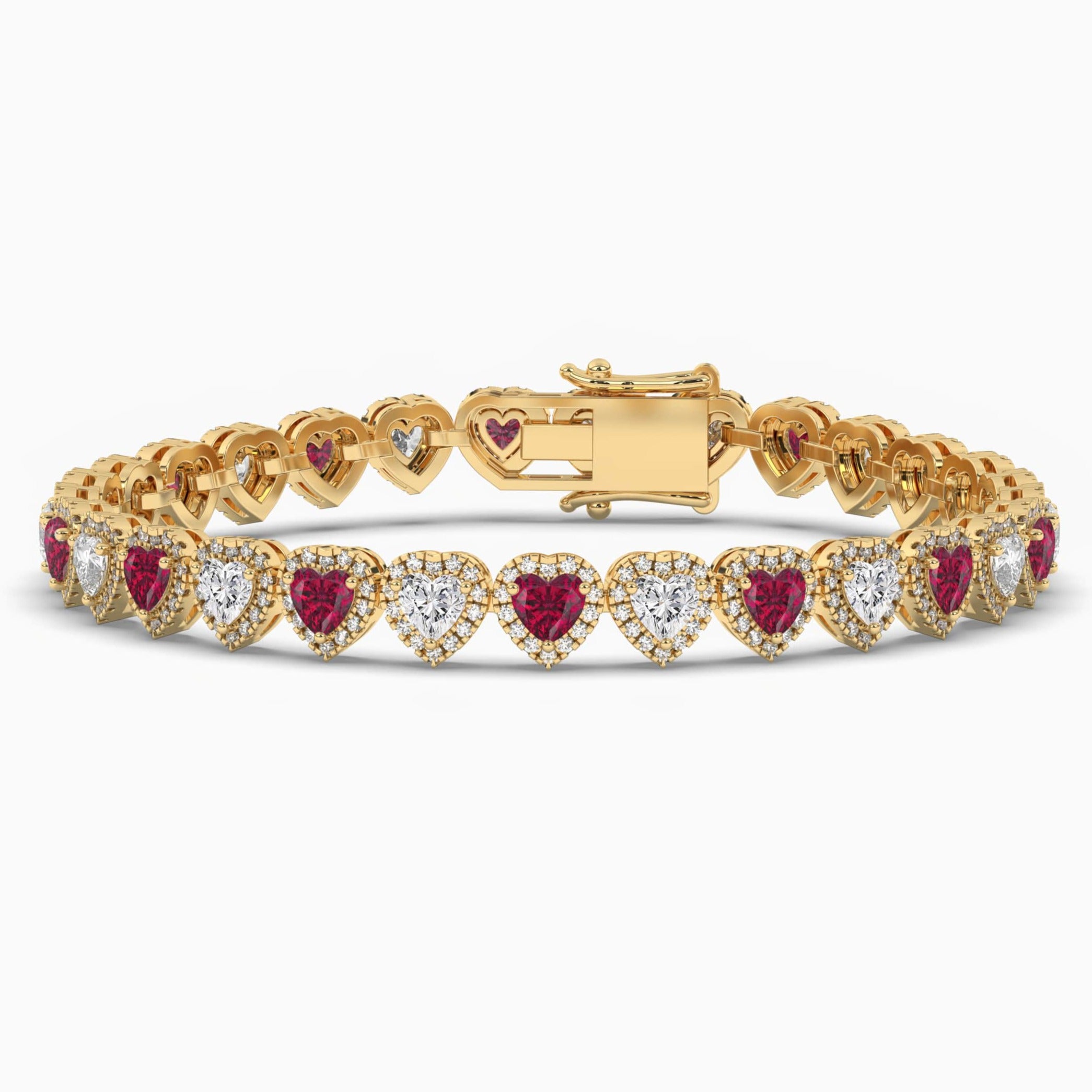 Ruby and Diamond Halo Heart Cut Tennis Bracelet