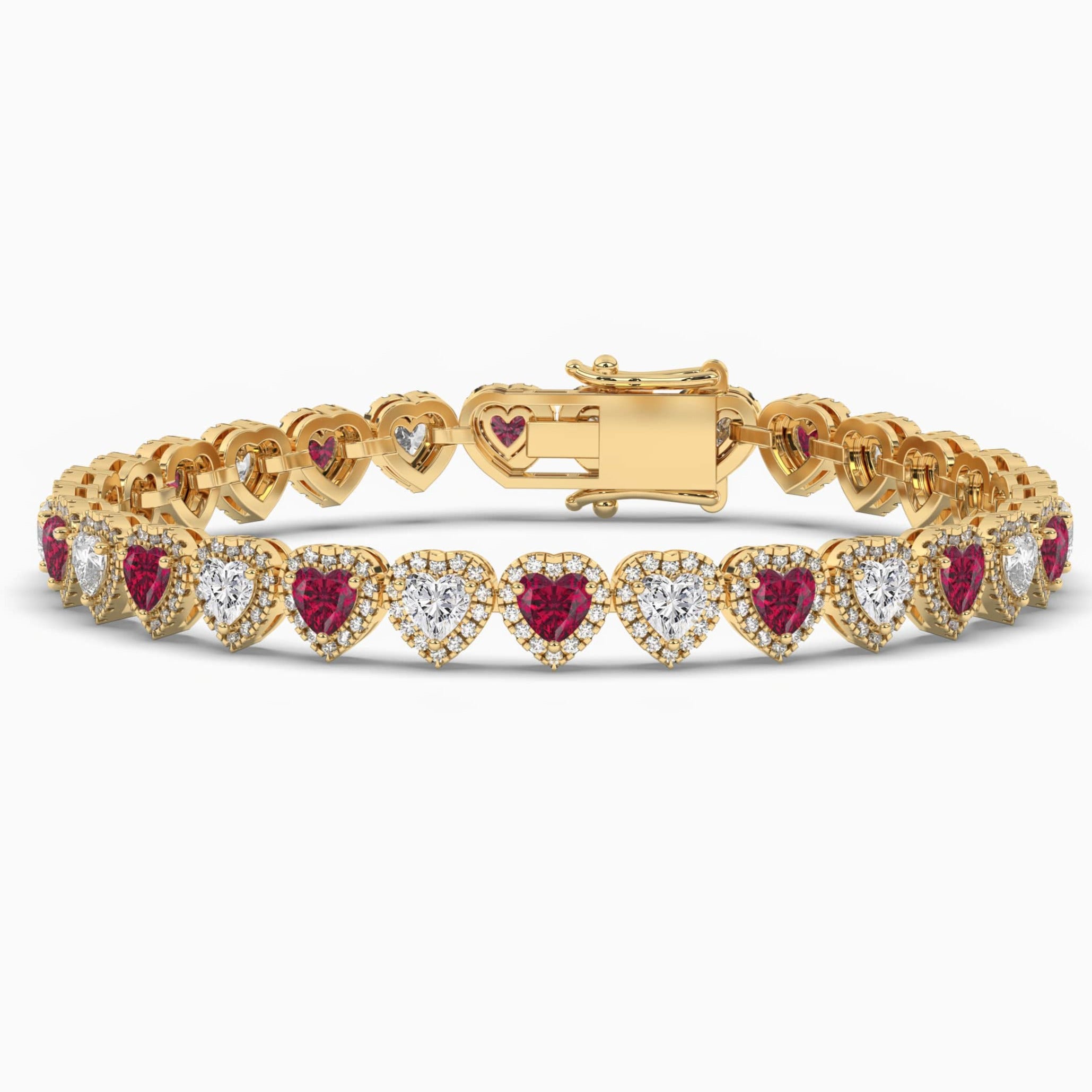 Ruby and Diamond Halo Heart Cut Tennis Bracelet