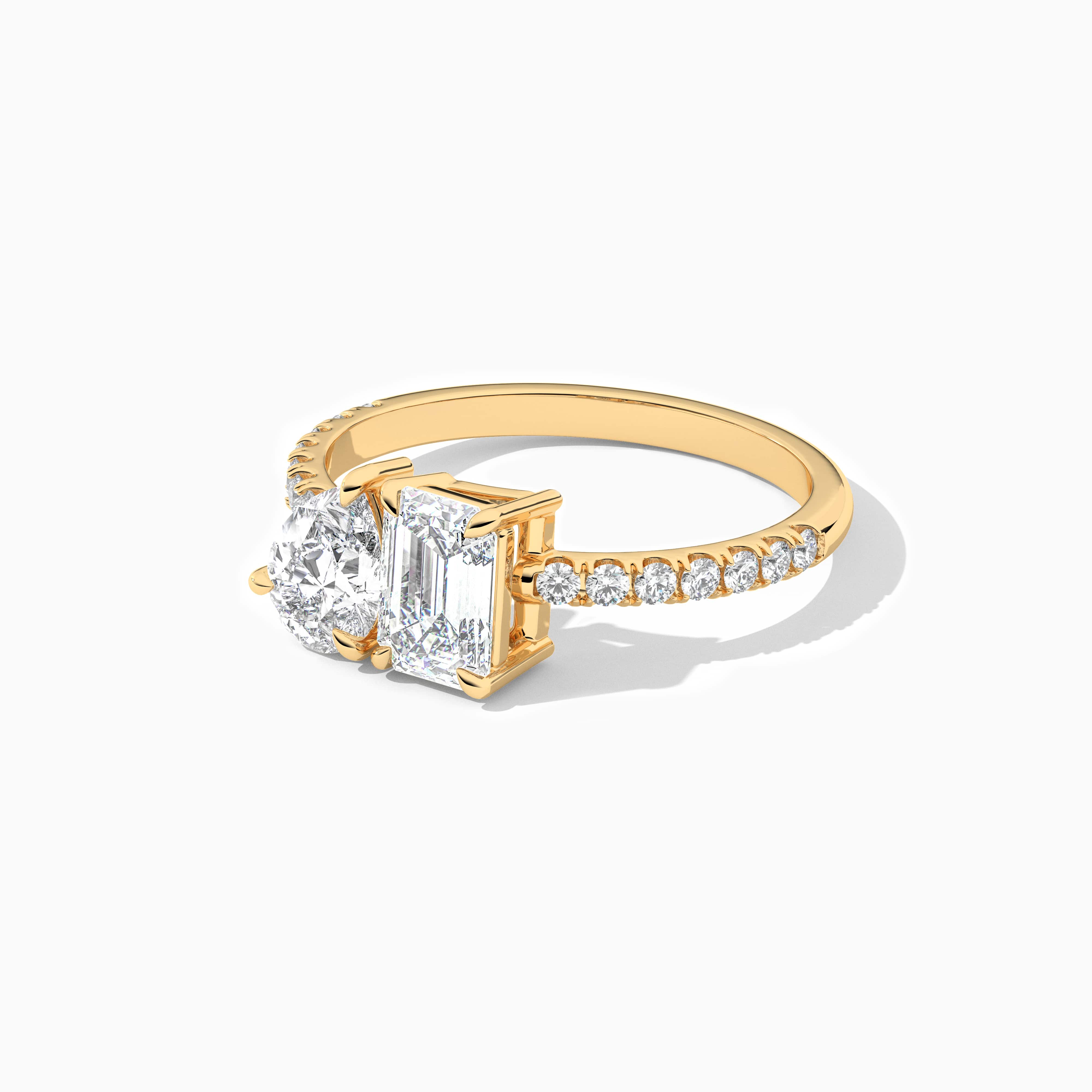 Pear And Emerald Cut Toi Et Moi Moissanite Ring In Yellow Gold