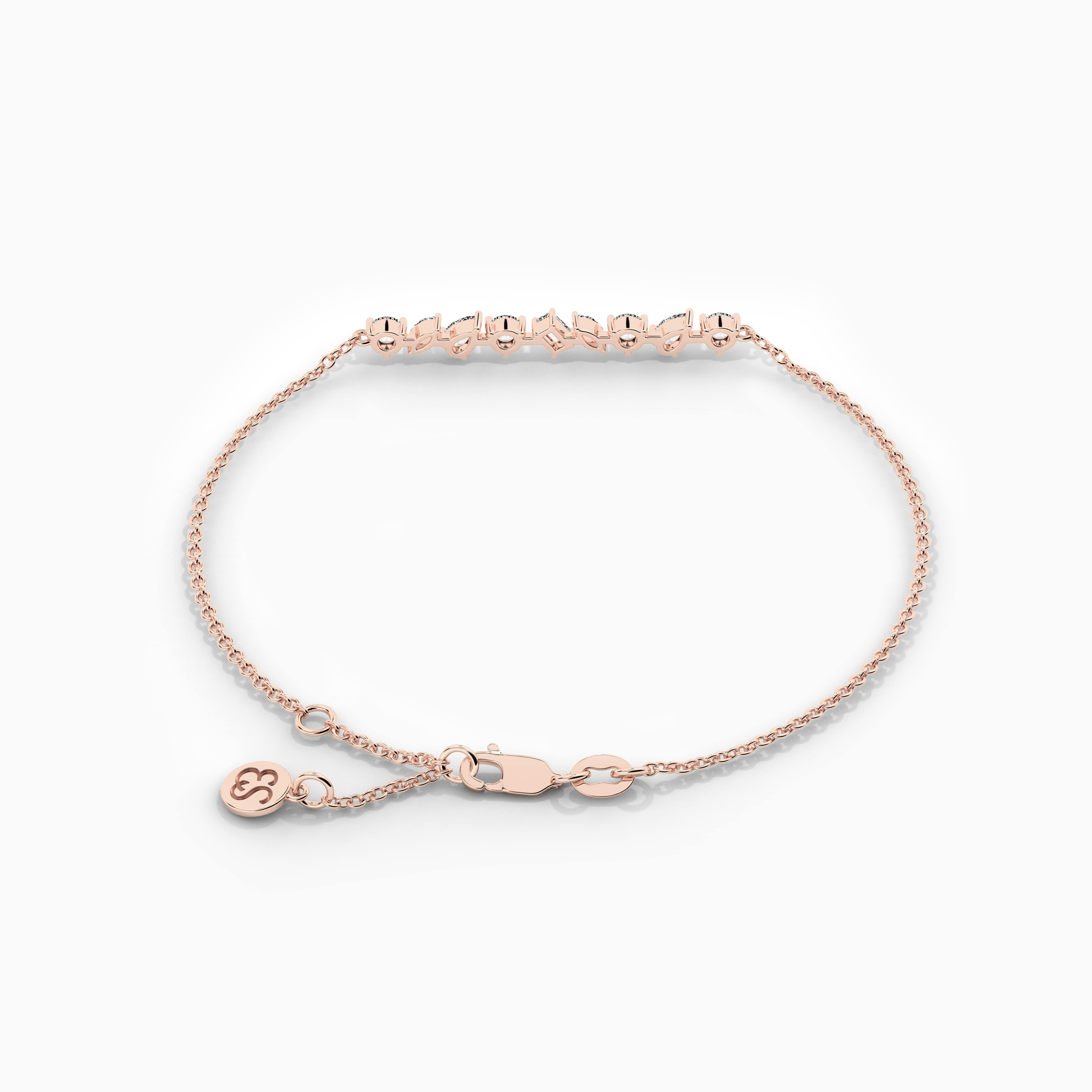 Multi Shape Diamond Five Stone Bracelet In Rose Gold For Woman